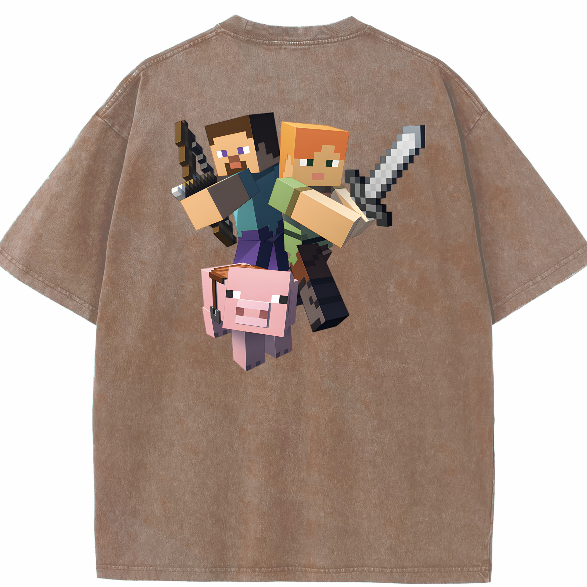 （画像用） マインクラフト ブロックの世界 Minecraft MC Block world 綿100% ヴィンテージ風 半袖Tシャツ（背面プリント）
