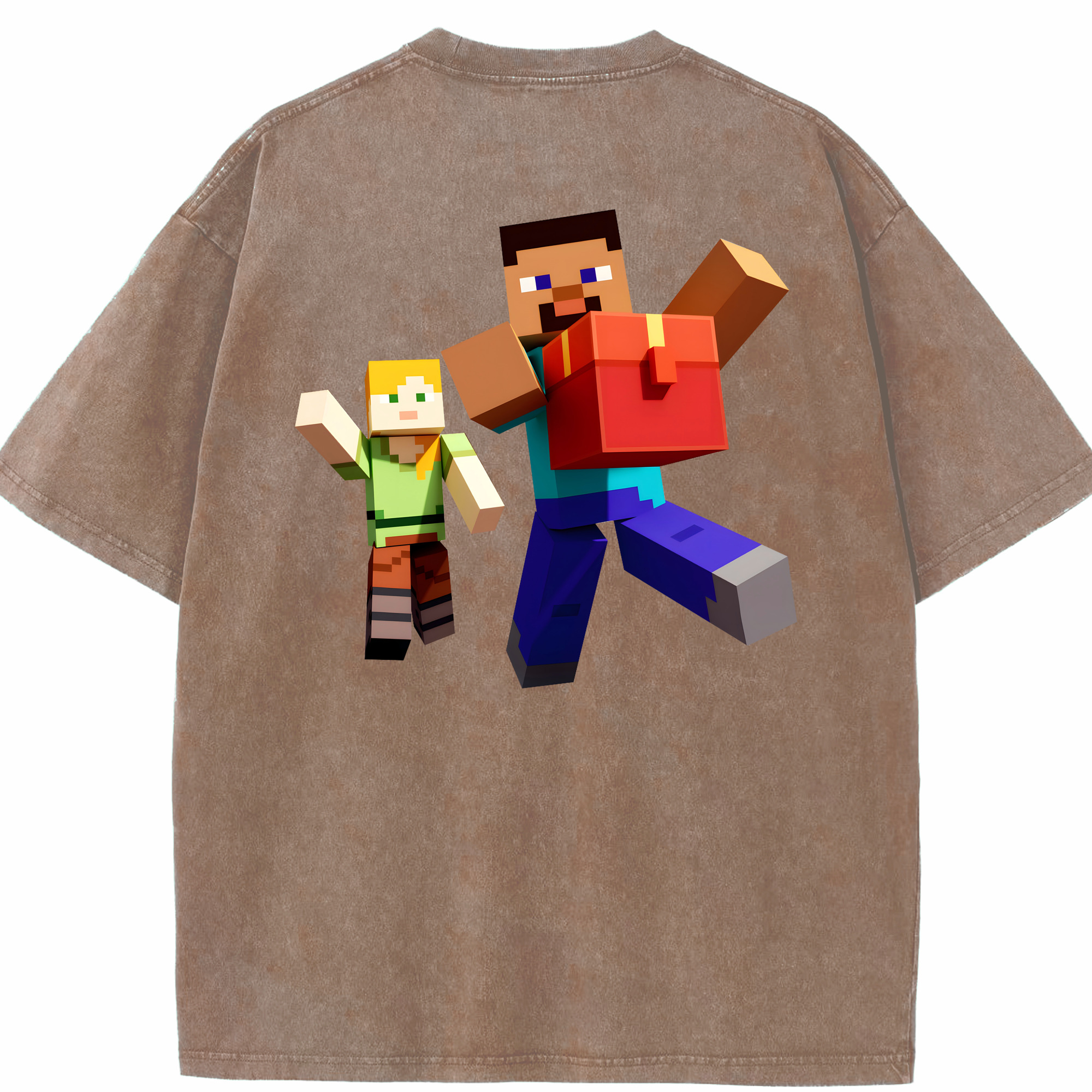 （画像用） マインクラフト ブロックの世界 Minecraft MC Block world 綿100% ヴィンテージ風 半袖Tシャツ（背面プリント）