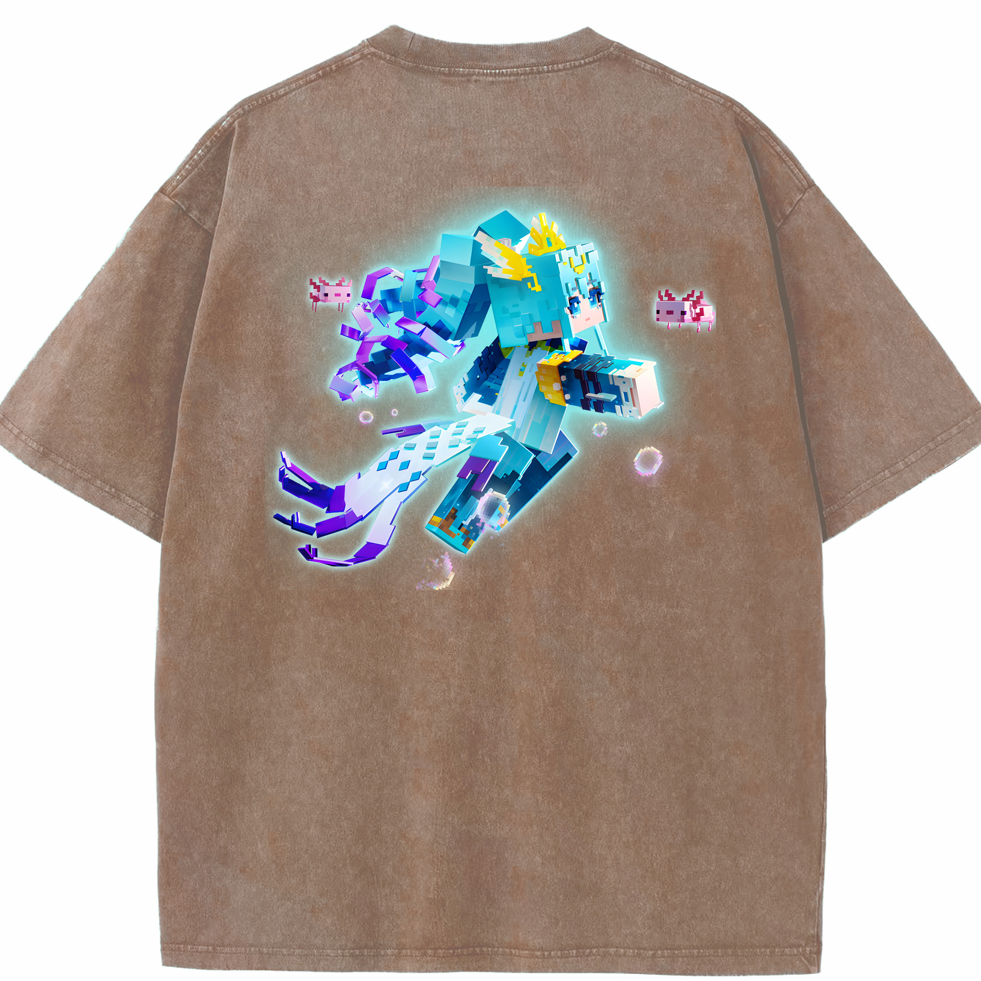 （画像用） マインクラフト ブロックの世界 Minecraft MC Block world 綿100% ヴィンテージ風 半袖Tシャツ（背面プリント）