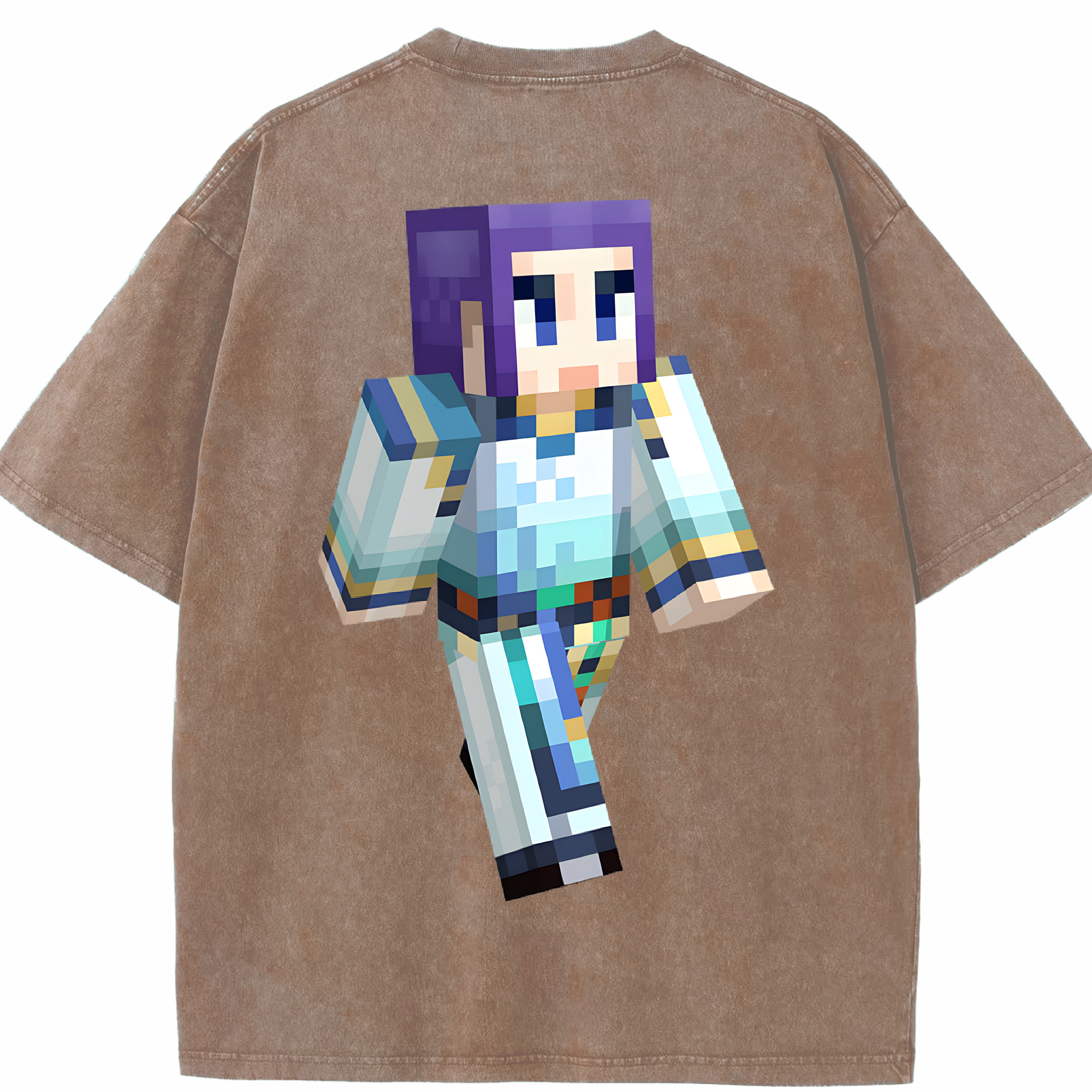 （画像用） マインクラフト ブロックの世界 Minecraft MC Block world 綿100% ヴィンテージ風 半袖Tシャツ（背面プリント）