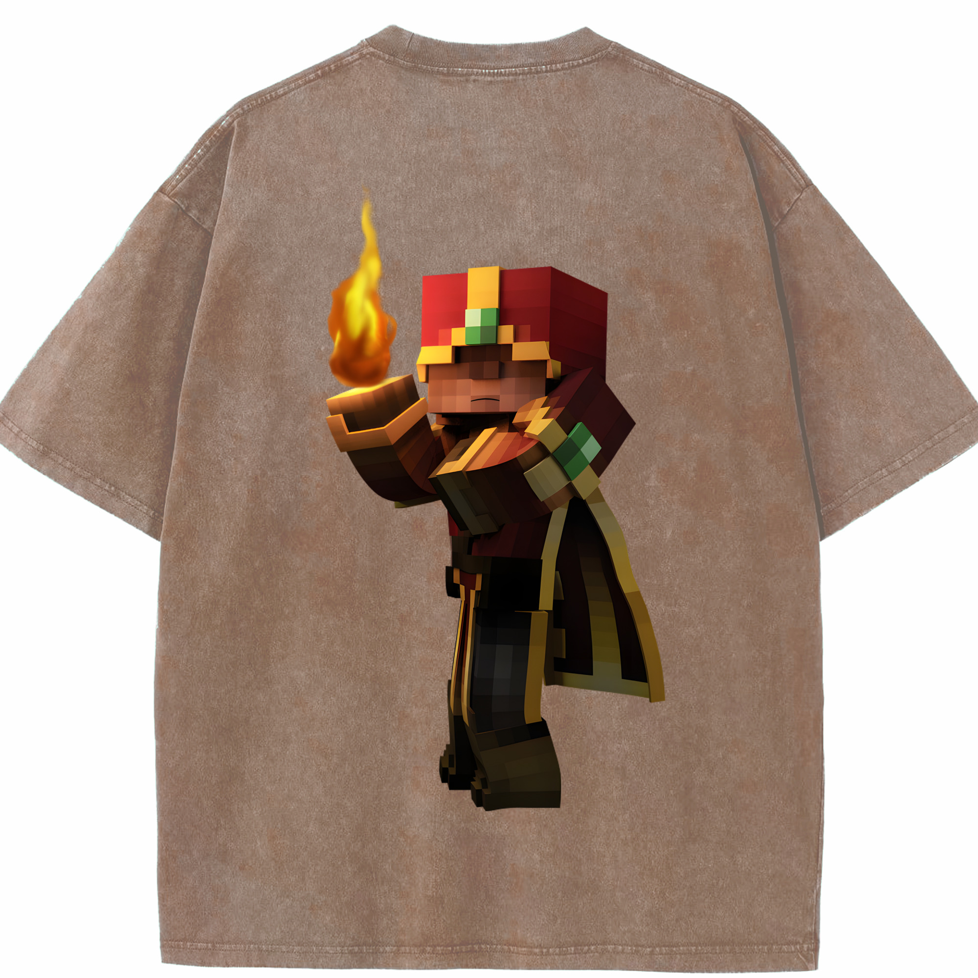 （画像用） マインクラフト ブロックの世界 Minecraft MC Block world 綿100% ヴィンテージ風 半袖Tシャツ（背面プリント）