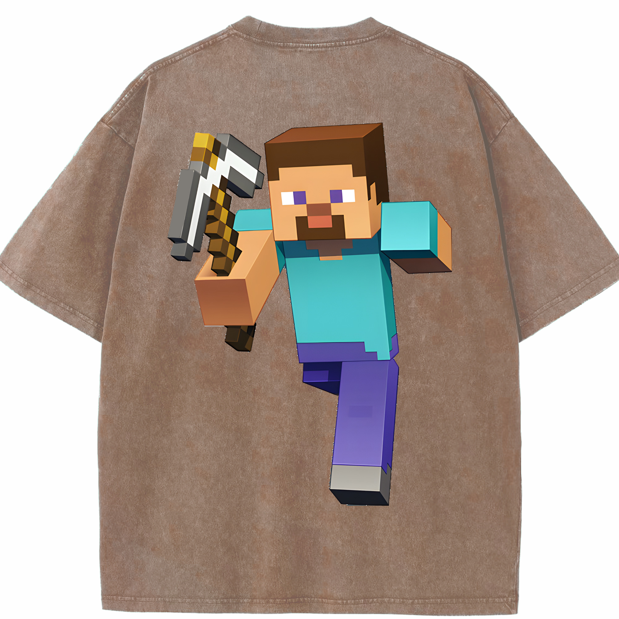 （画像用） マインクラフト ブロックの世界 Minecraft MC Block world 綿100% ヴィンテージ風 半袖Tシャツ（背面プリント）