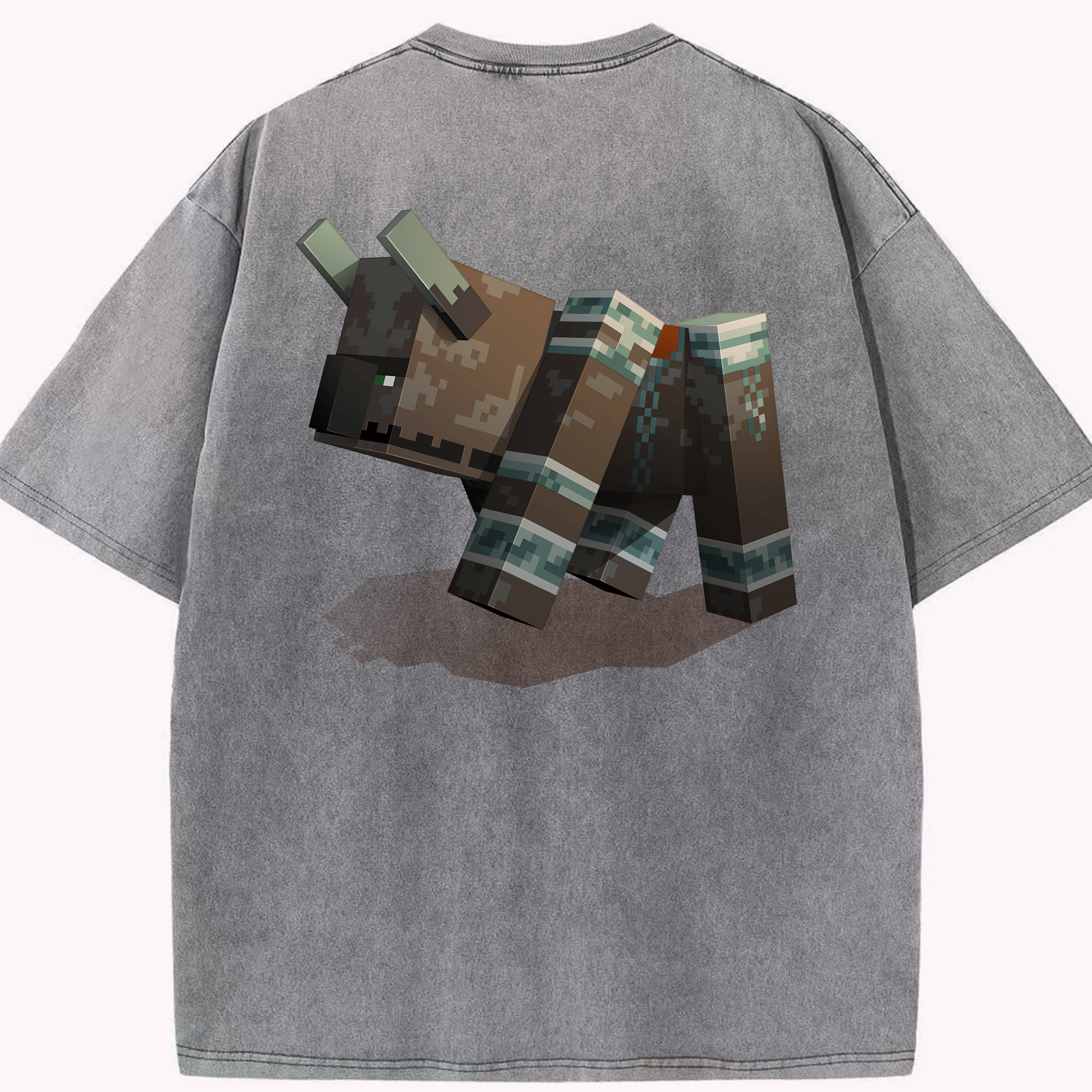 （画像用） マインクラフト ブロックの世界 Minecraft MC Block world 綿100% ヴィンテージ風 半袖Tシャツ（背面プリント）