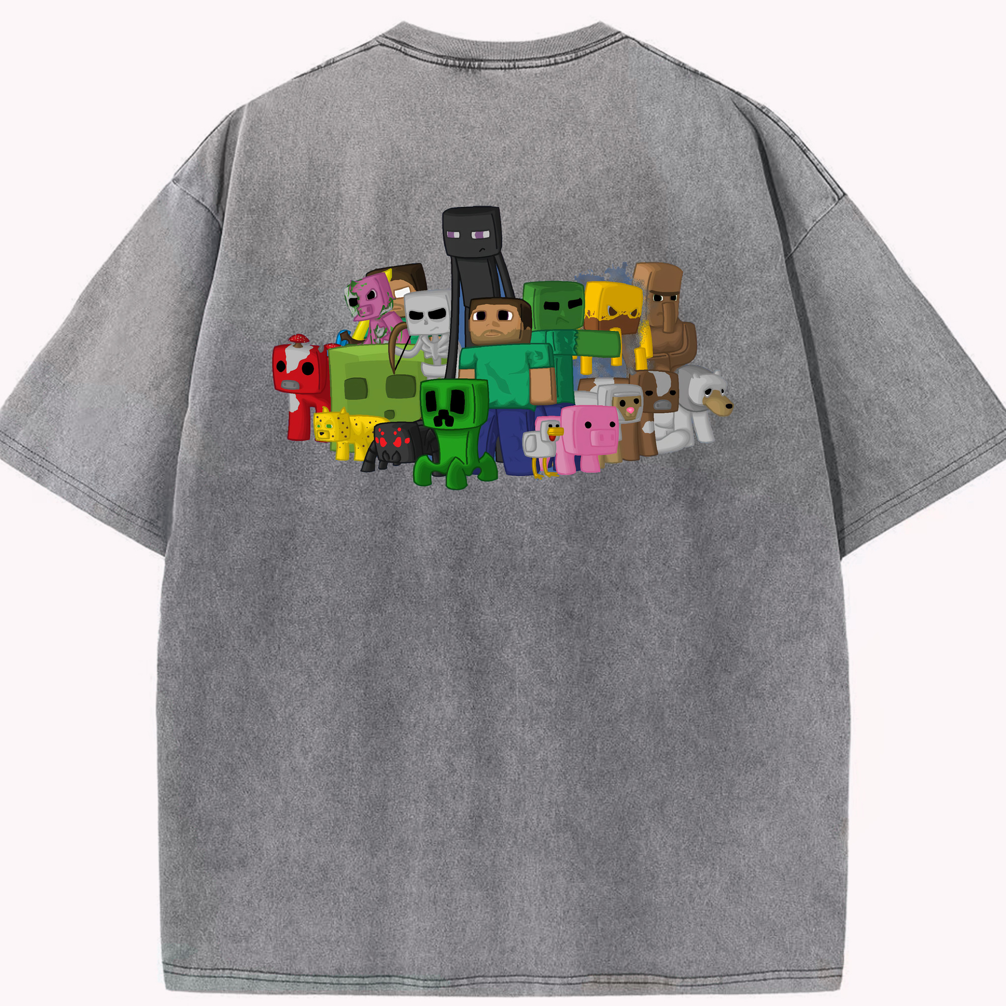 （画像用） マインクラフト ブロックの世界 Minecraft MC Block world 綿100% ヴィンテージ風 半袖Tシャツ（背面プリント）