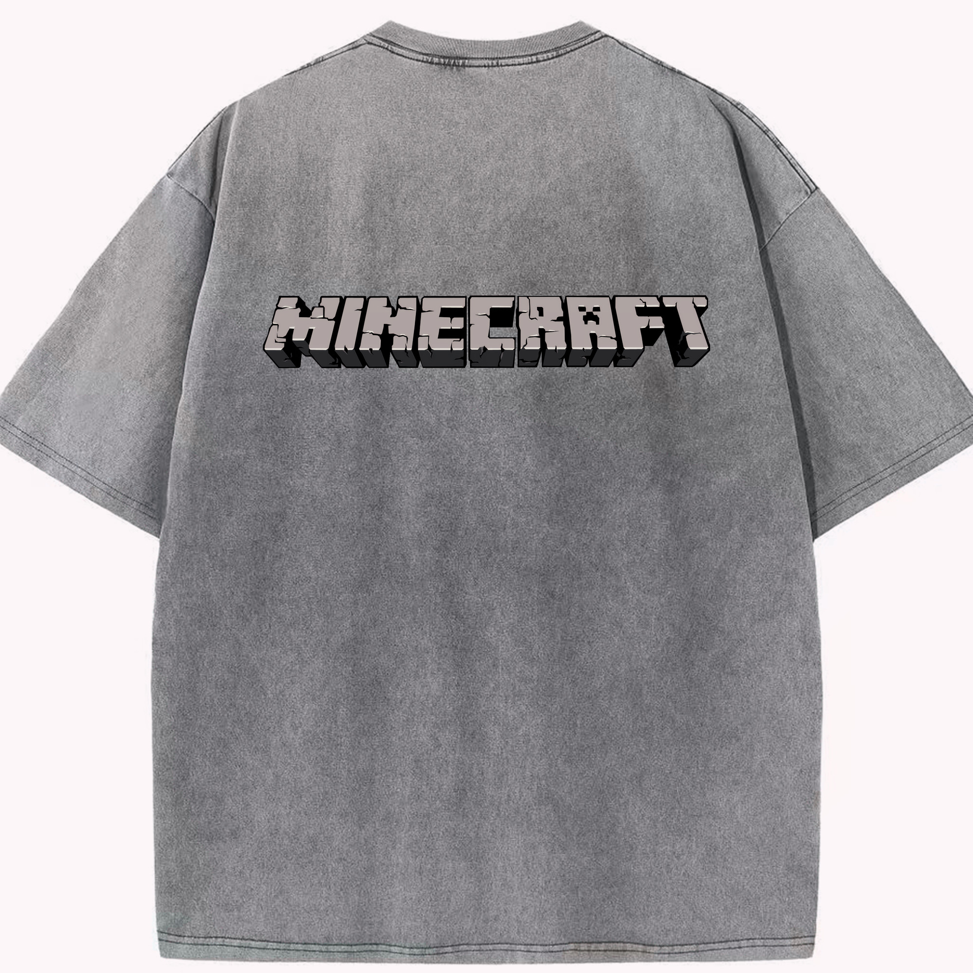 （画像用） マインクラフト ブロックの世界 Minecraft MC Block world 綿100% ヴィンテージ風 半袖Tシャツ（背面プリント）