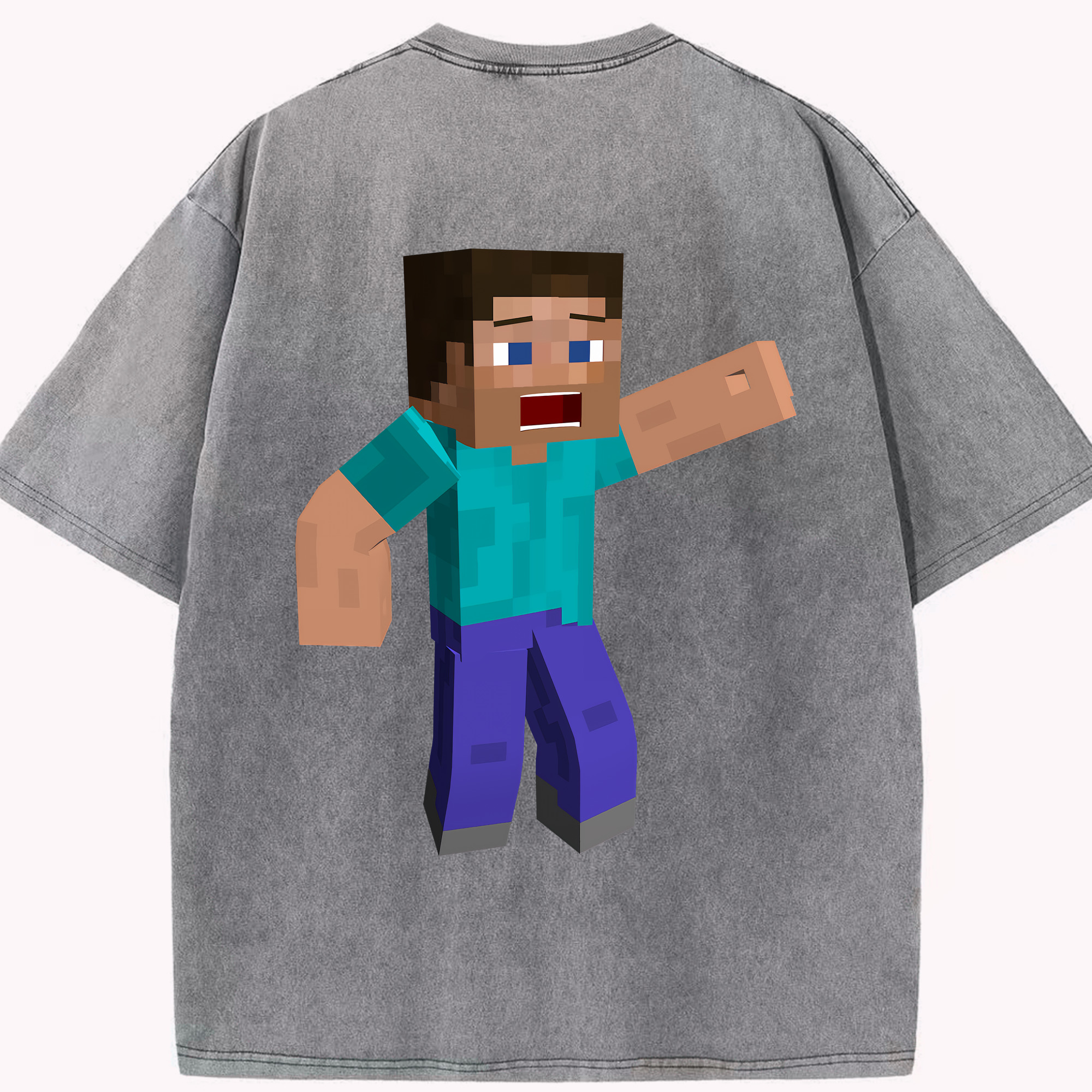 （画像用） マインクラフト ブロックの世界 Minecraft MC Block world 綿100% ヴィンテージ風 半袖Tシャツ（背面プリント）
