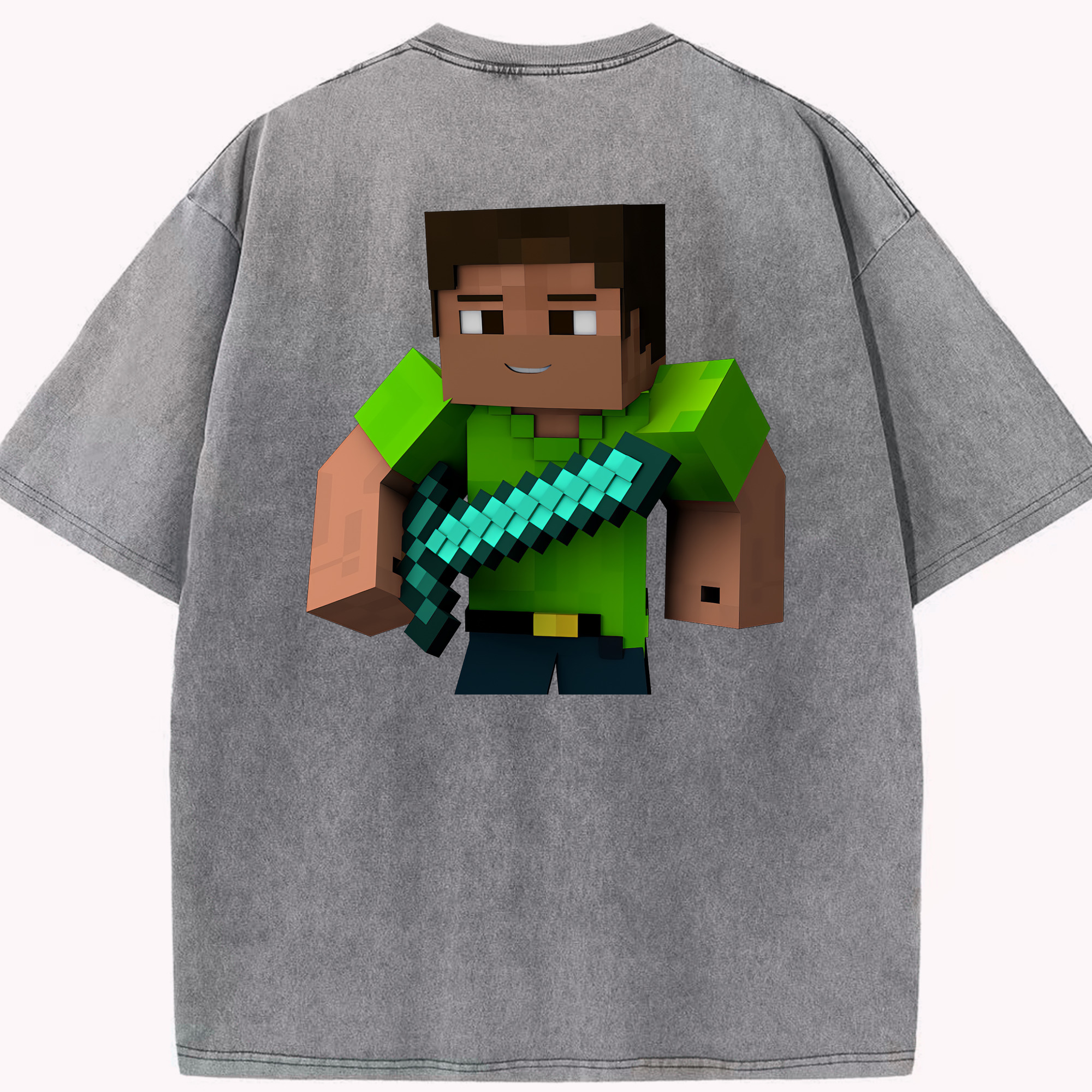 （画像用） マインクラフト ブロックの世界 Minecraft MC Block world 綿100% ヴィンテージ風 半袖Tシャツ（背面プリント）