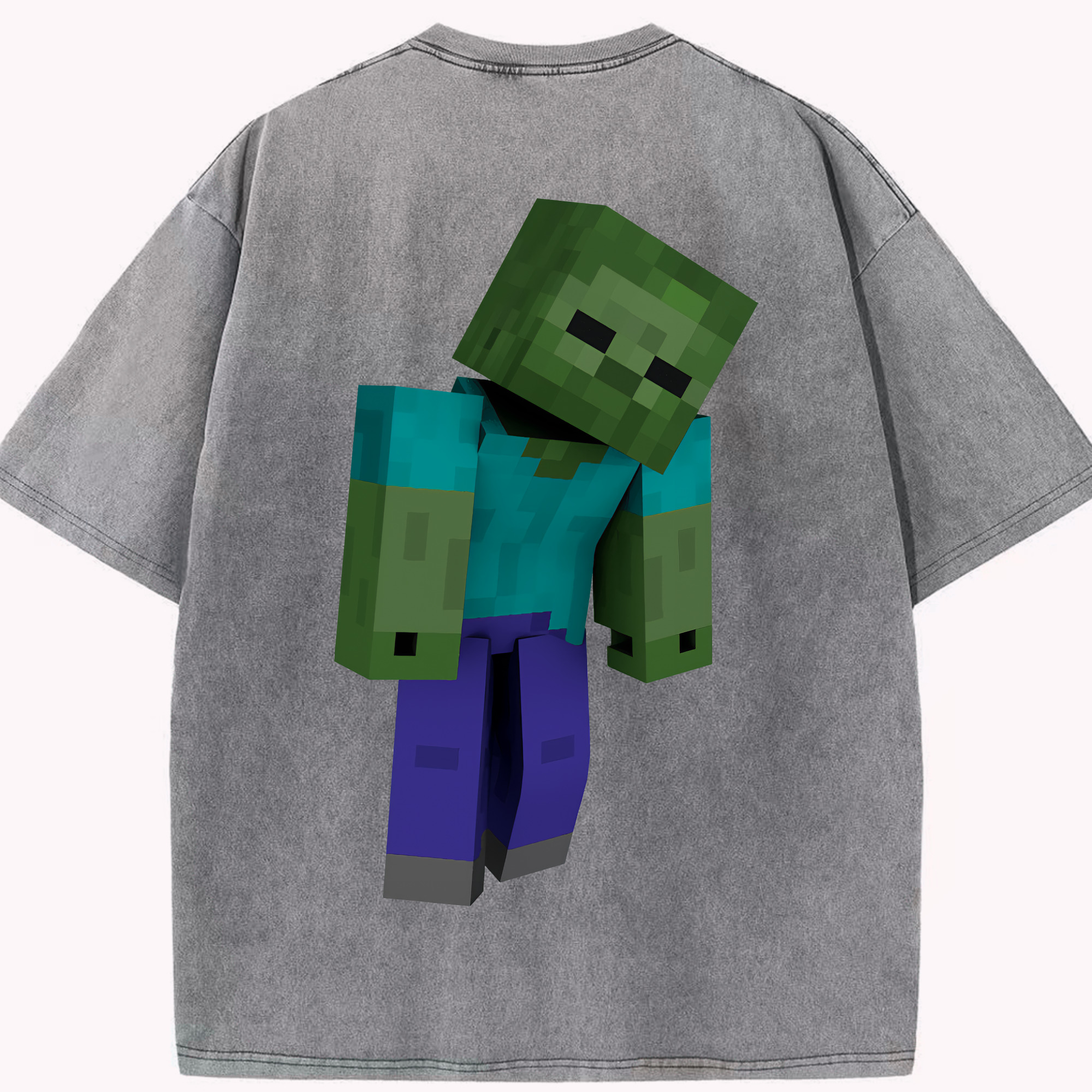 （画像用） マインクラフト ブロックの世界 Minecraft MC Block world 綿100% ヴィンテージ風 半袖Tシャツ（背面プリント）
