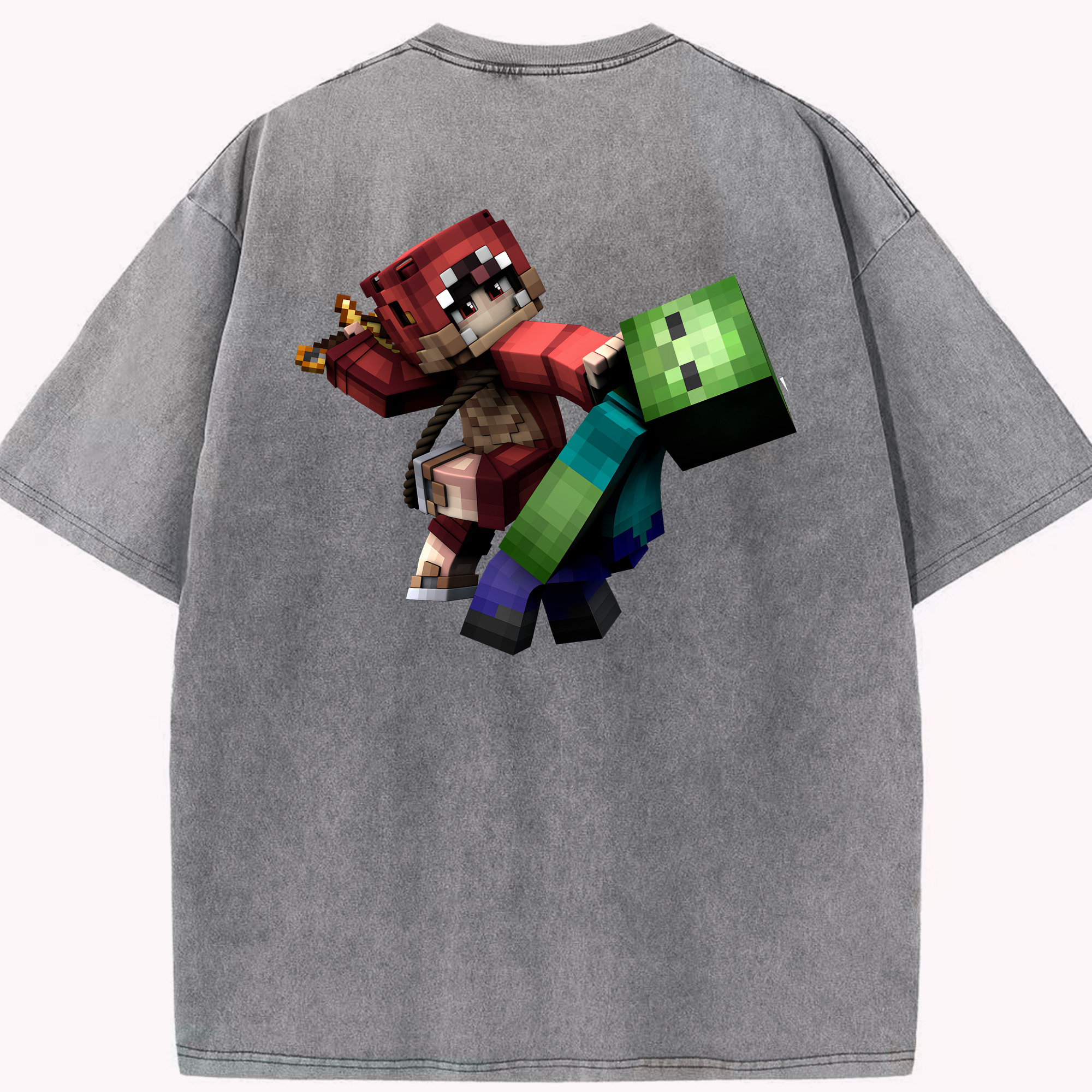 （画像用） マインクラフト ブロックの世界 Minecraft MC Block world 綿100% ヴィンテージ風 半袖Tシャツ（背面プリント）