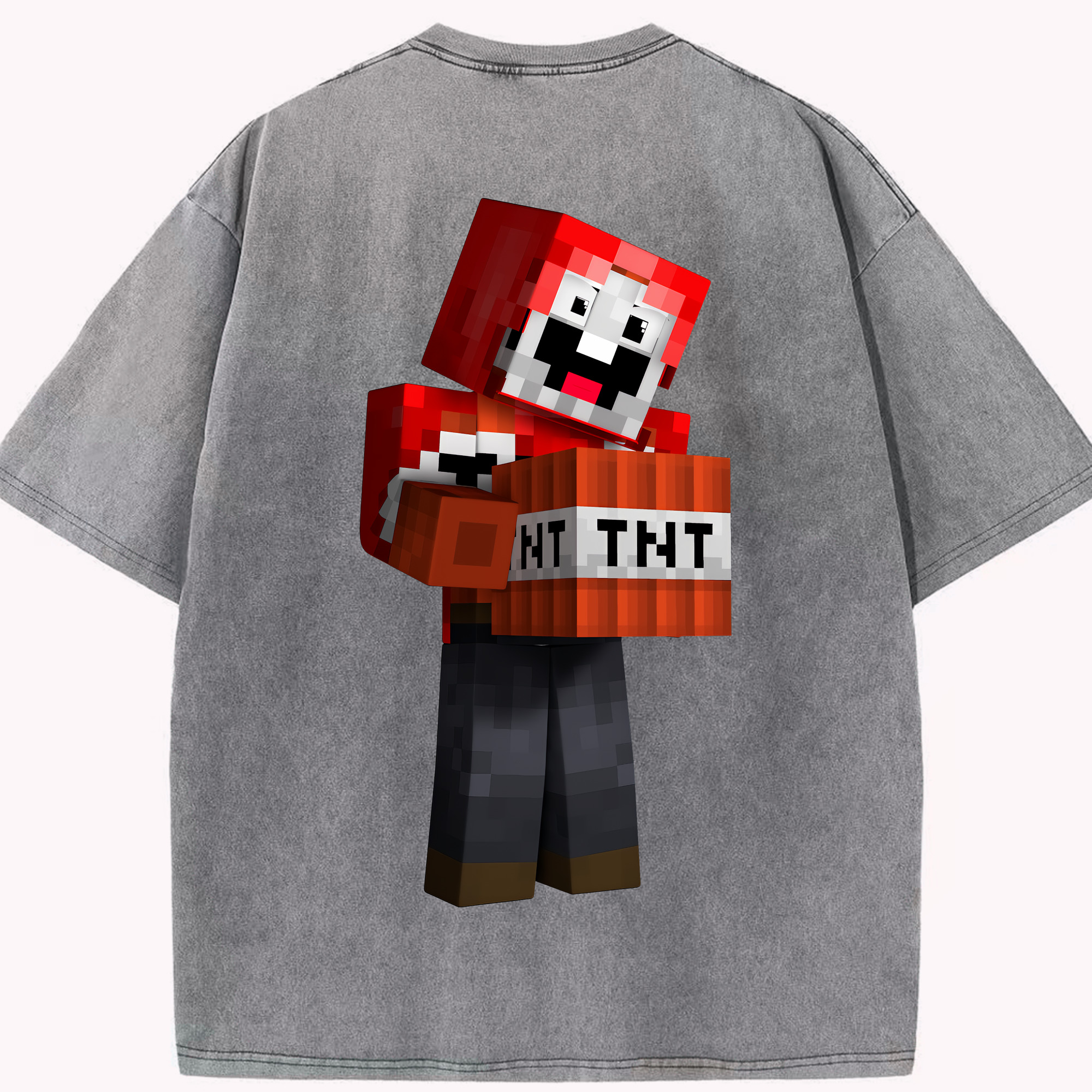 （画像用） マインクラフト ブロックの世界 Minecraft MC Block world 綿100% ヴィンテージ風 半袖Tシャツ（背面プリント）