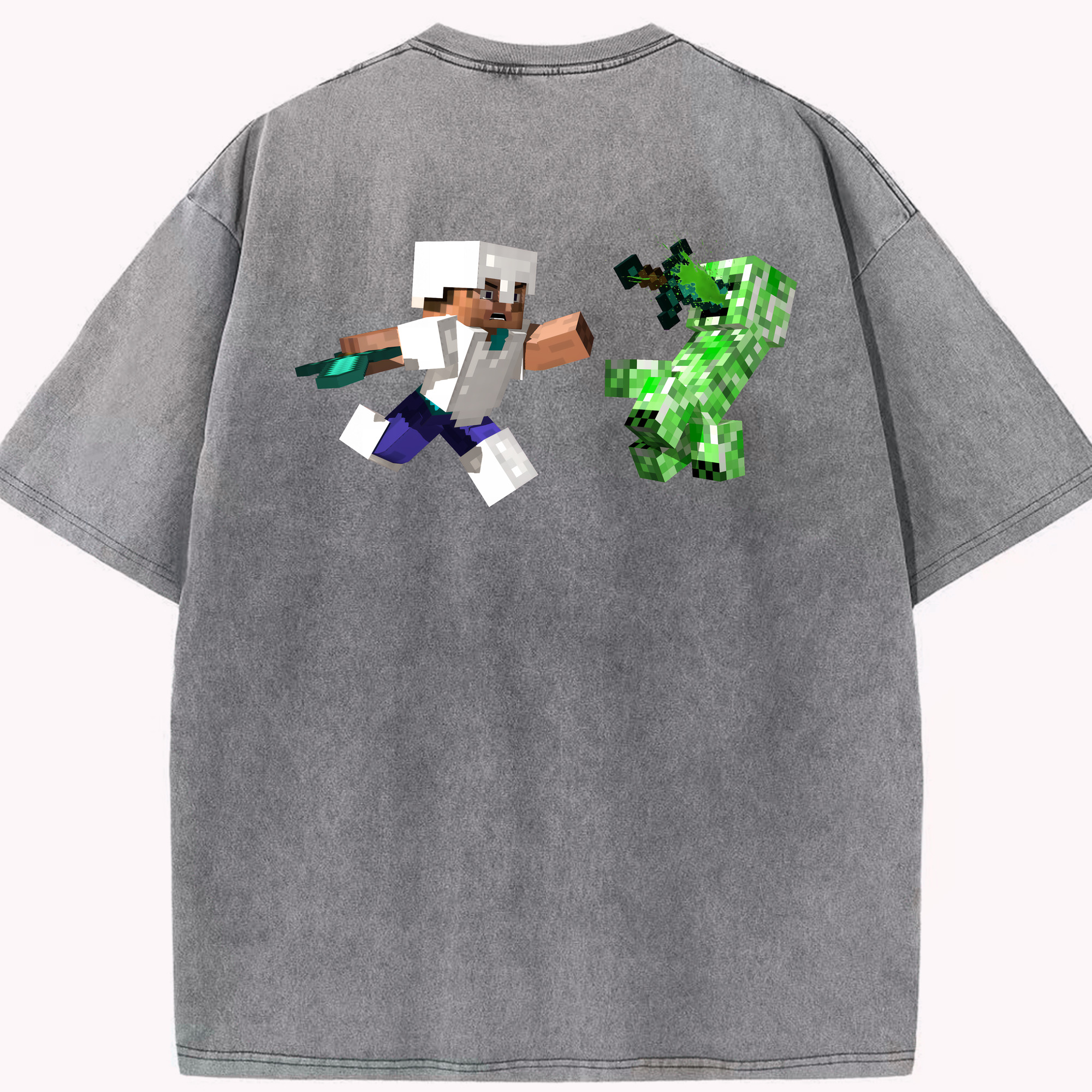 （画像用） マインクラフト ブロックの世界 Minecraft MC Block world 綿100% ヴィンテージ風 半袖Tシャツ（背面プリント）