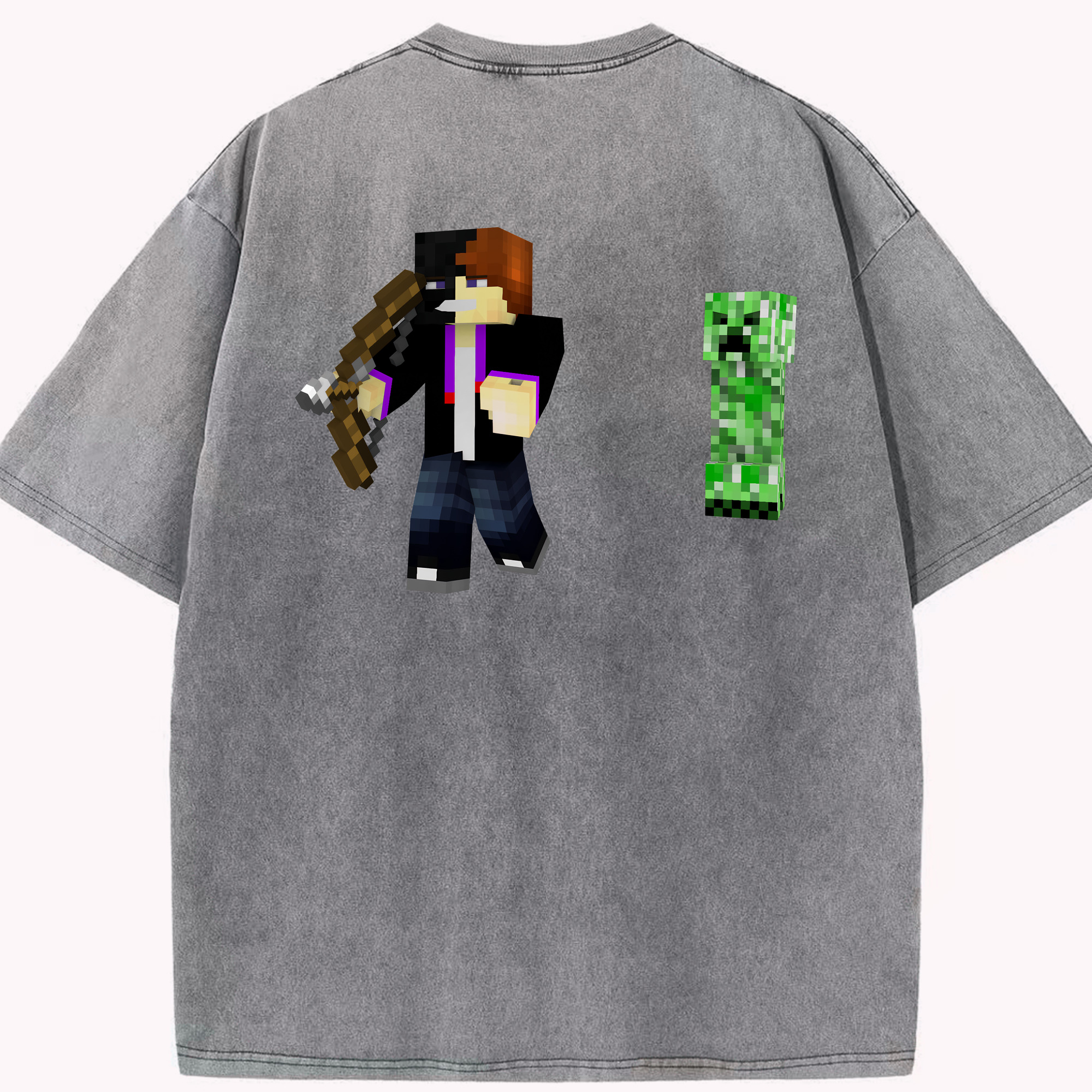 （画像用） マインクラフト ブロックの世界 Minecraft MC Block world 綿100% ヴィンテージ風 半袖Tシャツ（背面プリント）