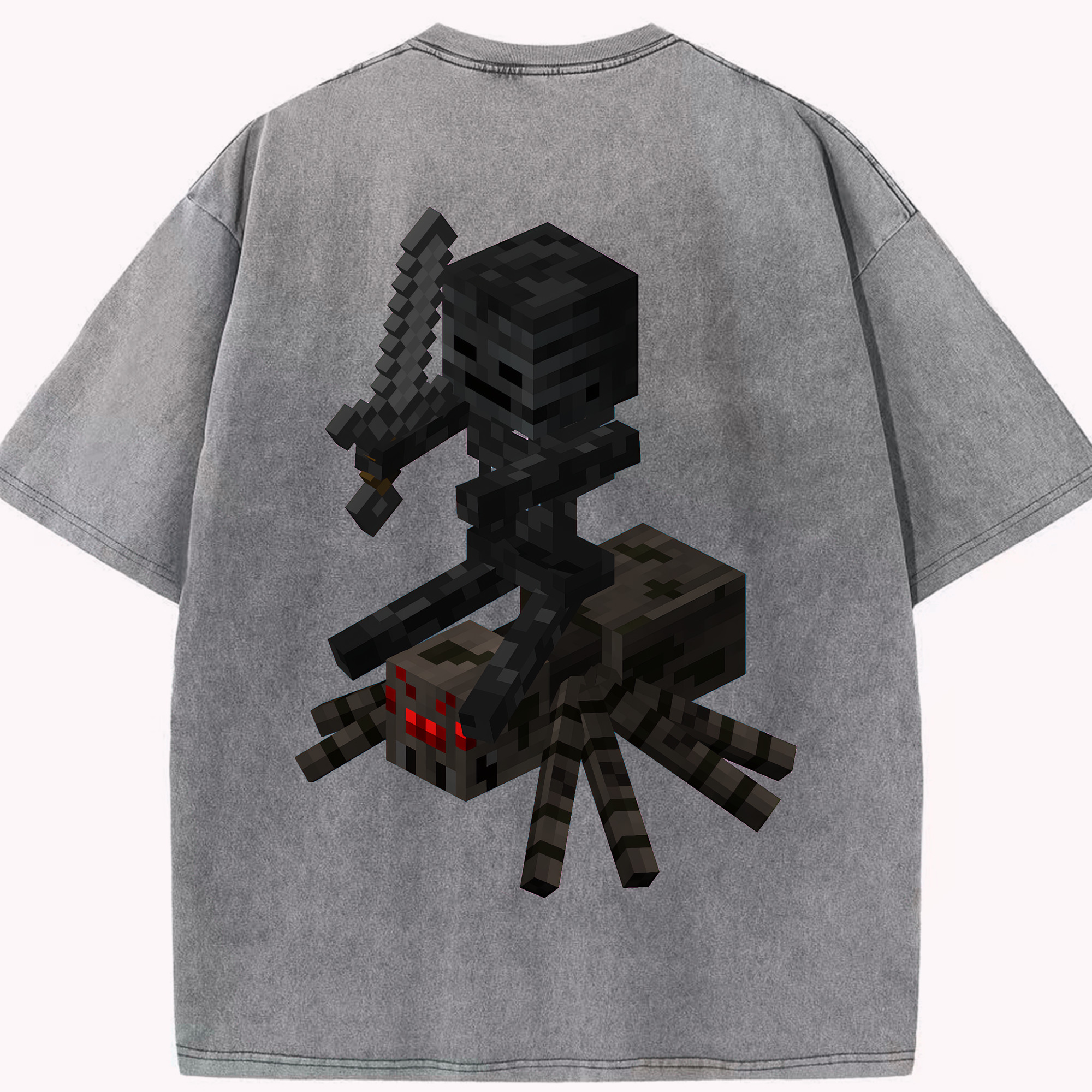 （画像用） マインクラフト ブロックの世界 Minecraft MC Block world 綿100% ヴィンテージ風 半袖Tシャツ（背面プリント）