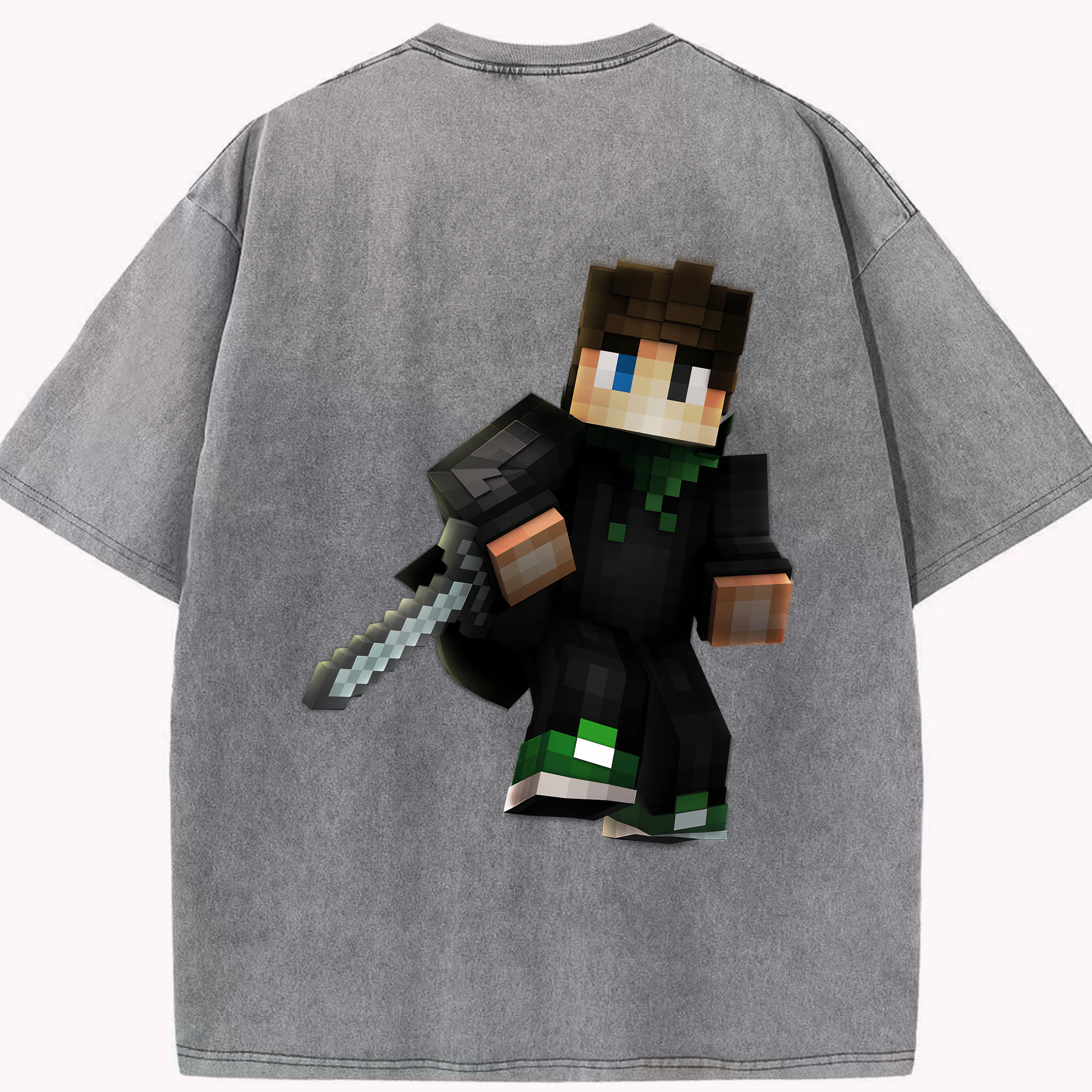 （画像用） マインクラフト ブロックの世界 Minecraft MC Block world 綿100% ヴィンテージ風 半袖Tシャツ（背面プリント）