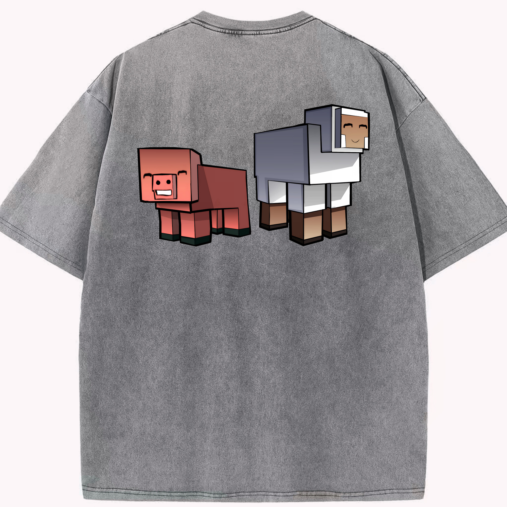 （画像用） マインクラフト ブロックの世界 Minecraft MC Block world 綿100% ヴィンテージ風 半袖Tシャツ（背面プリント）