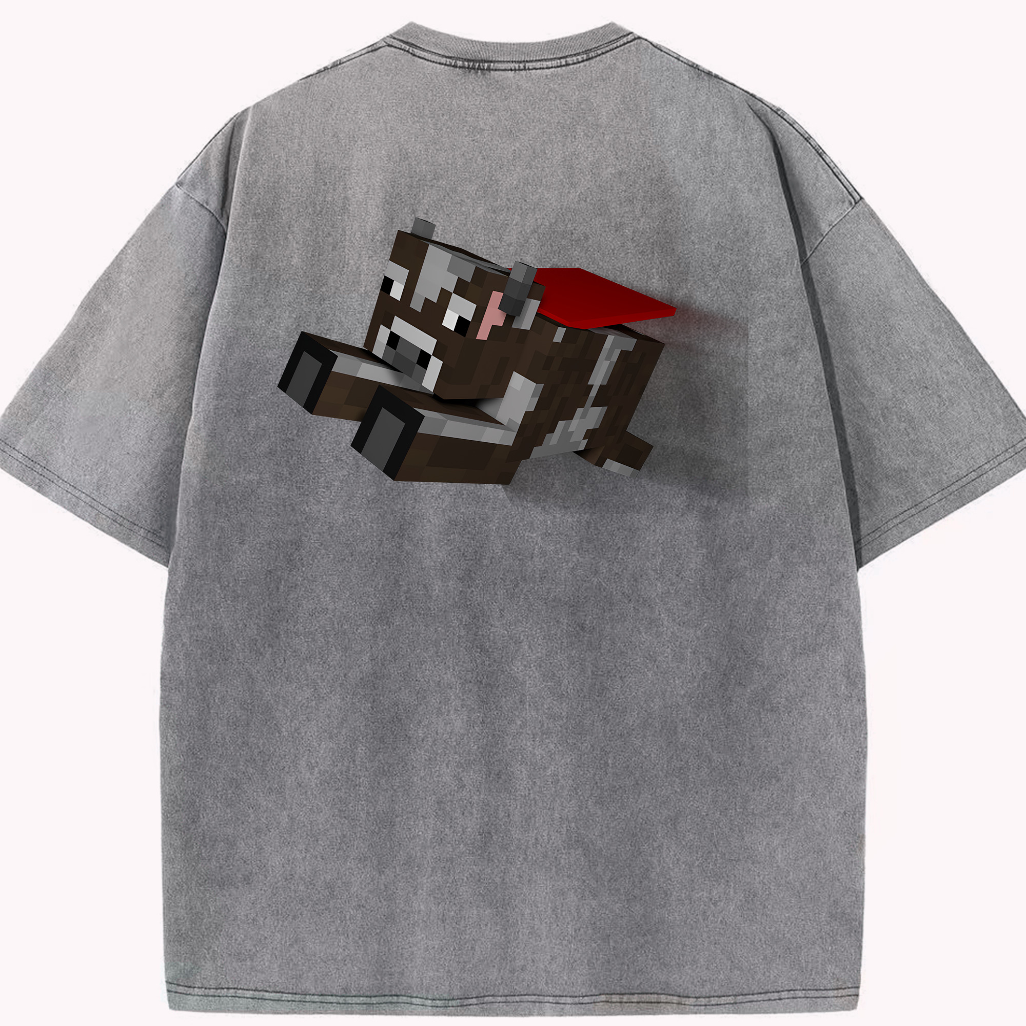 （画像用） マインクラフト ブロックの世界 Minecraft MC Block world 綿100% ヴィンテージ風 半袖Tシャツ（背面プリント）