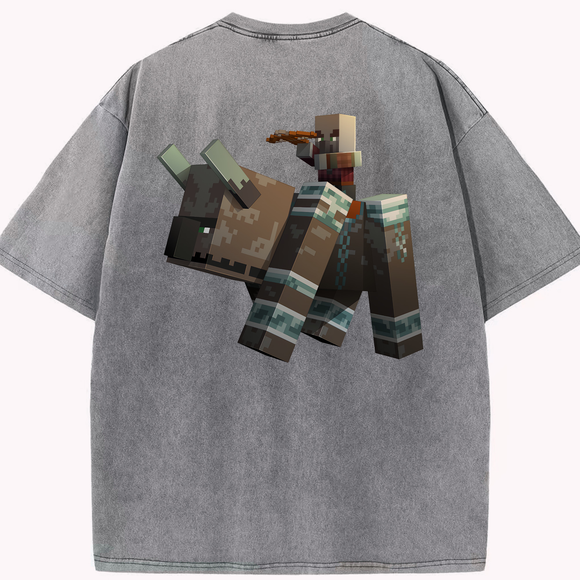 （画像用） マインクラフト ブロックの世界 Minecraft MC Block world 綿100% ヴィンテージ風 半袖Tシャツ（背面プリント）