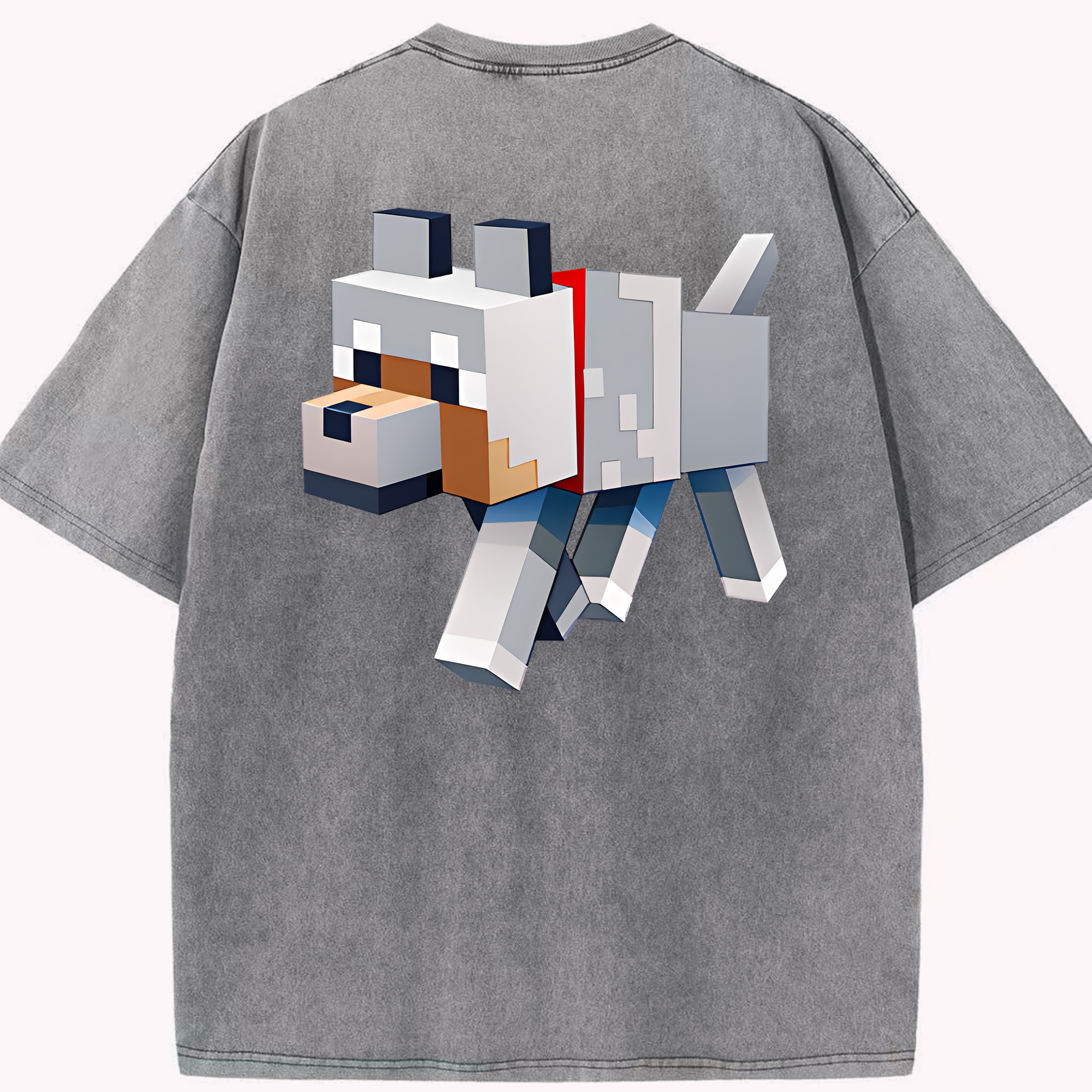 （画像用） マインクラフト ブロックの世界 Minecraft MC Block world 綿100% ヴィンテージ風 半袖Tシャツ（背面プリント）