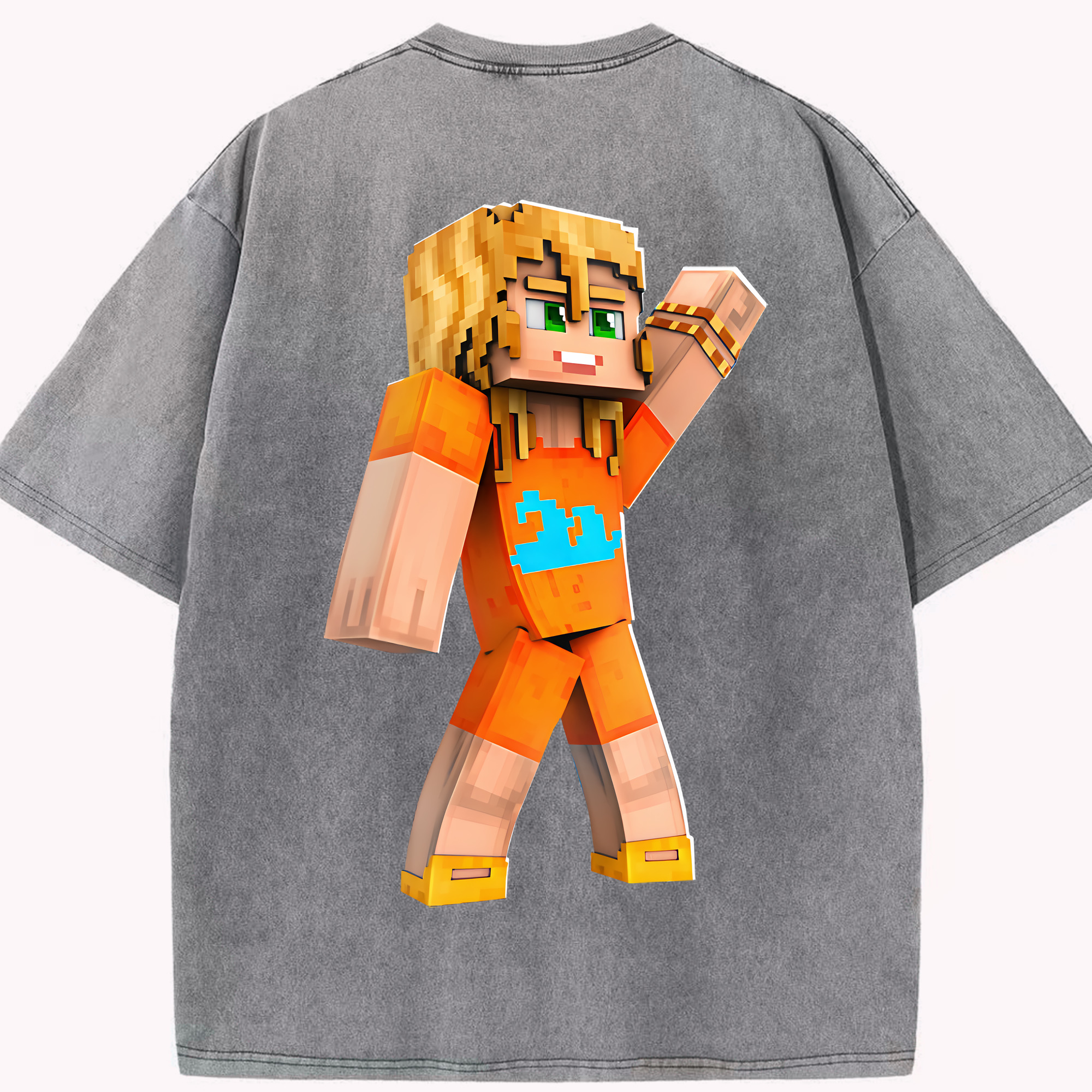 （画像用） マインクラフト ブロックの世界 Minecraft MC Block world 綿100% ヴィンテージ風 半袖Tシャツ（背面プリント）