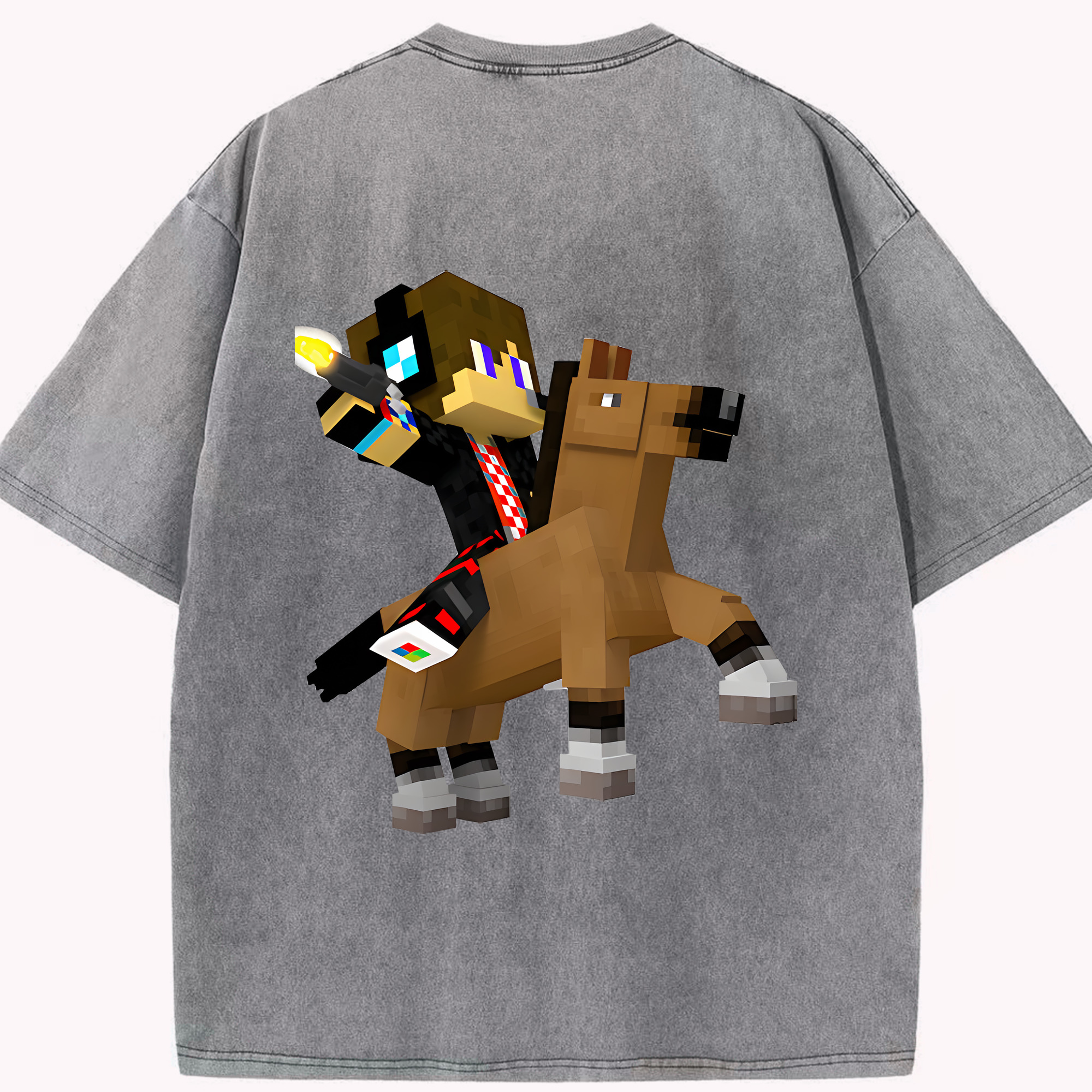 （画像用） マインクラフト ブロックの世界 Minecraft MC Block world 綿100% ヴィンテージ風 半袖Tシャツ（背面プリント）