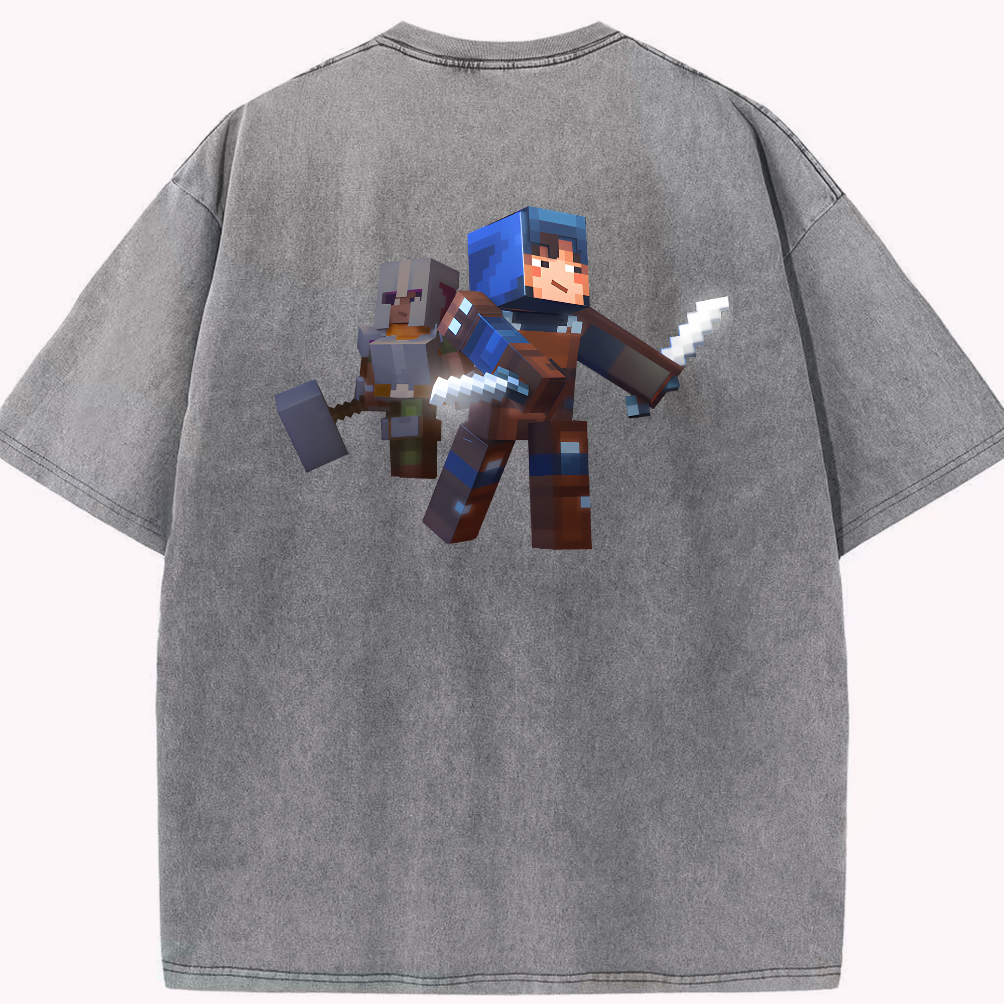 （画像用） マインクラフト ブロックの世界 Minecraft MC Block world 綿100% ヴィンテージ風 半袖Tシャツ（背面プリント）