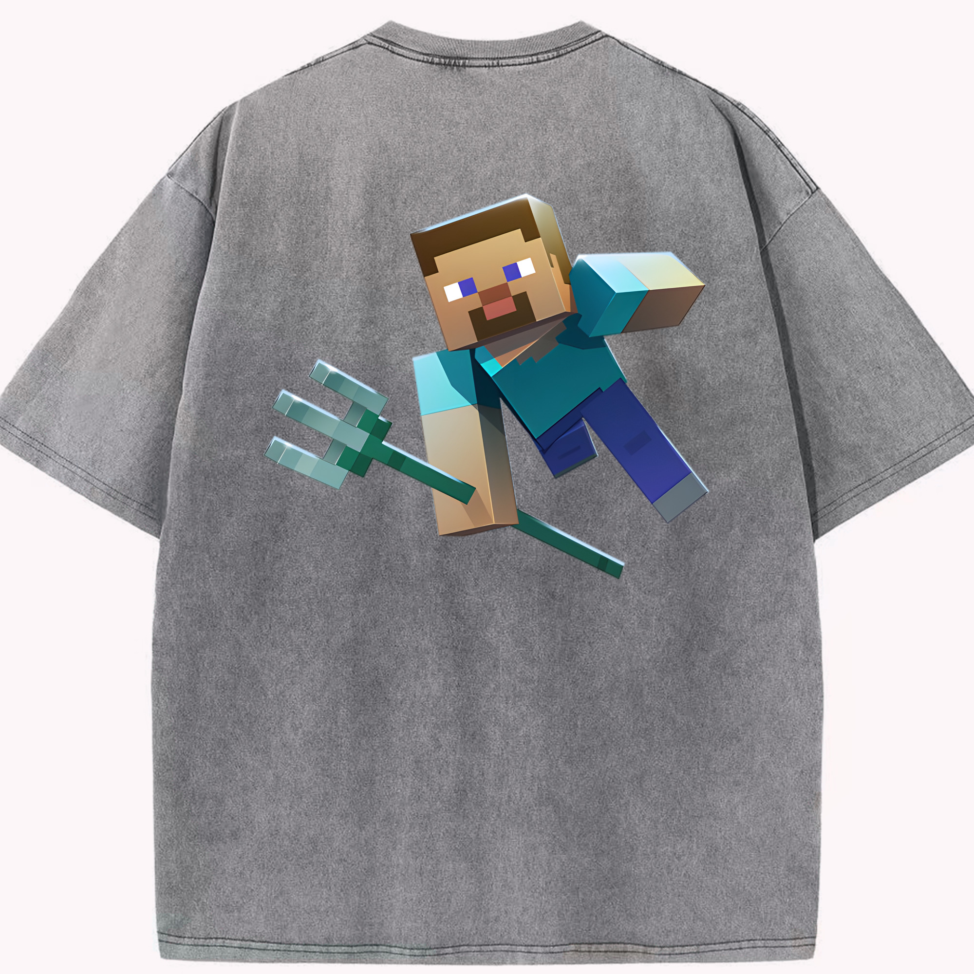 （画像用） マインクラフト ブロックの世界 Minecraft MC Block world 綿100% ヴィンテージ風 半袖Tシャツ（背面プリント）