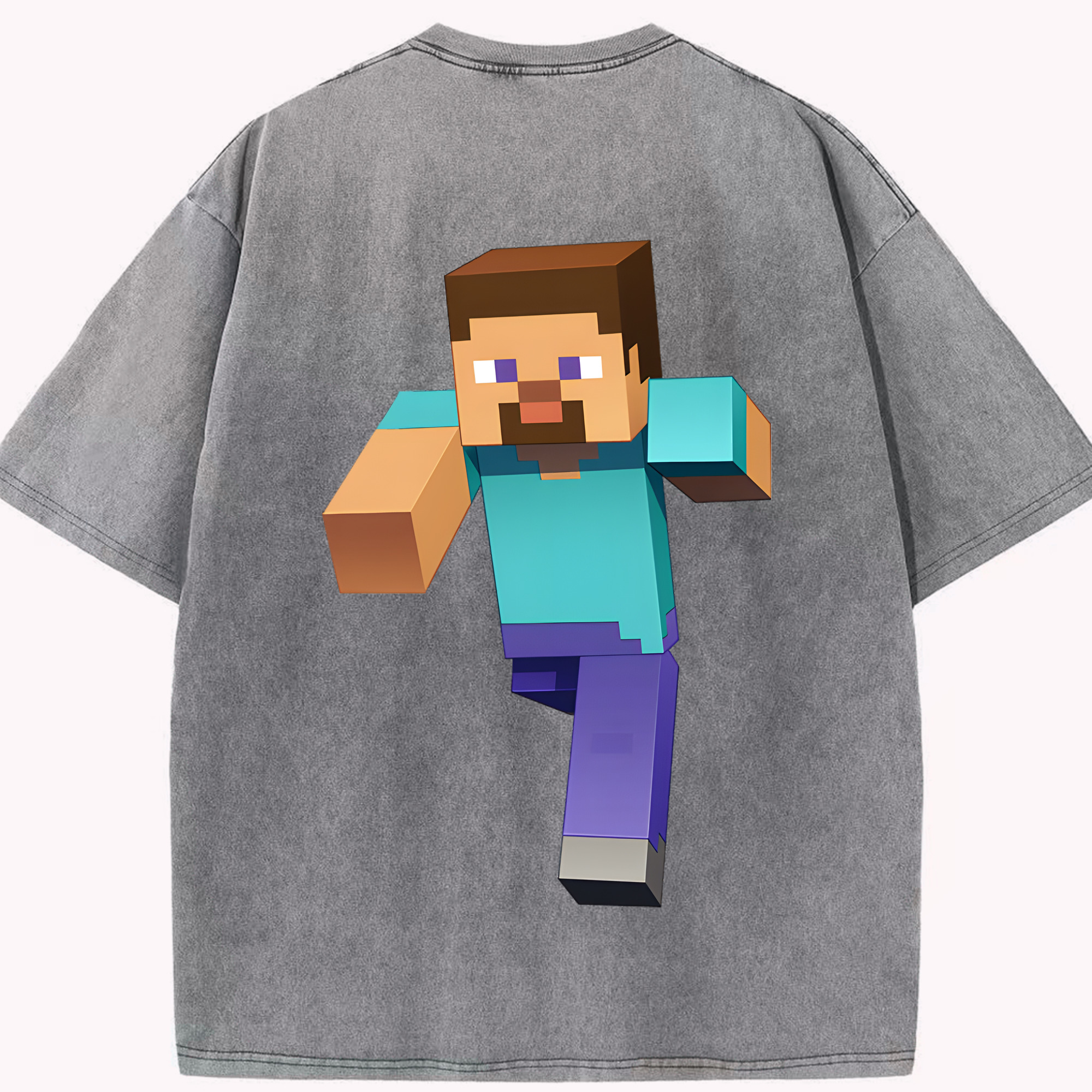 （画像用） マインクラフト ブロックの世界 Minecraft MC Block world 綿100% ヴィンテージ風 半袖Tシャツ（背面プリント）