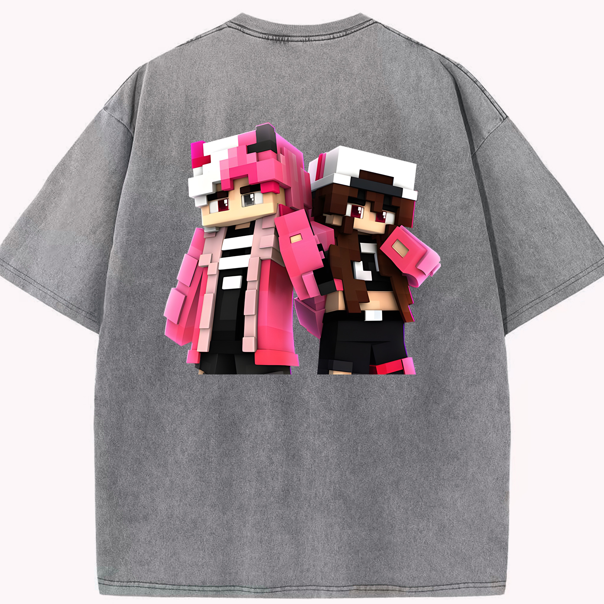 （画像用） マインクラフト ブロックの世界 Minecraft MC Block world 綿100% ヴィンテージ風 半袖Tシャツ（背面プリント）