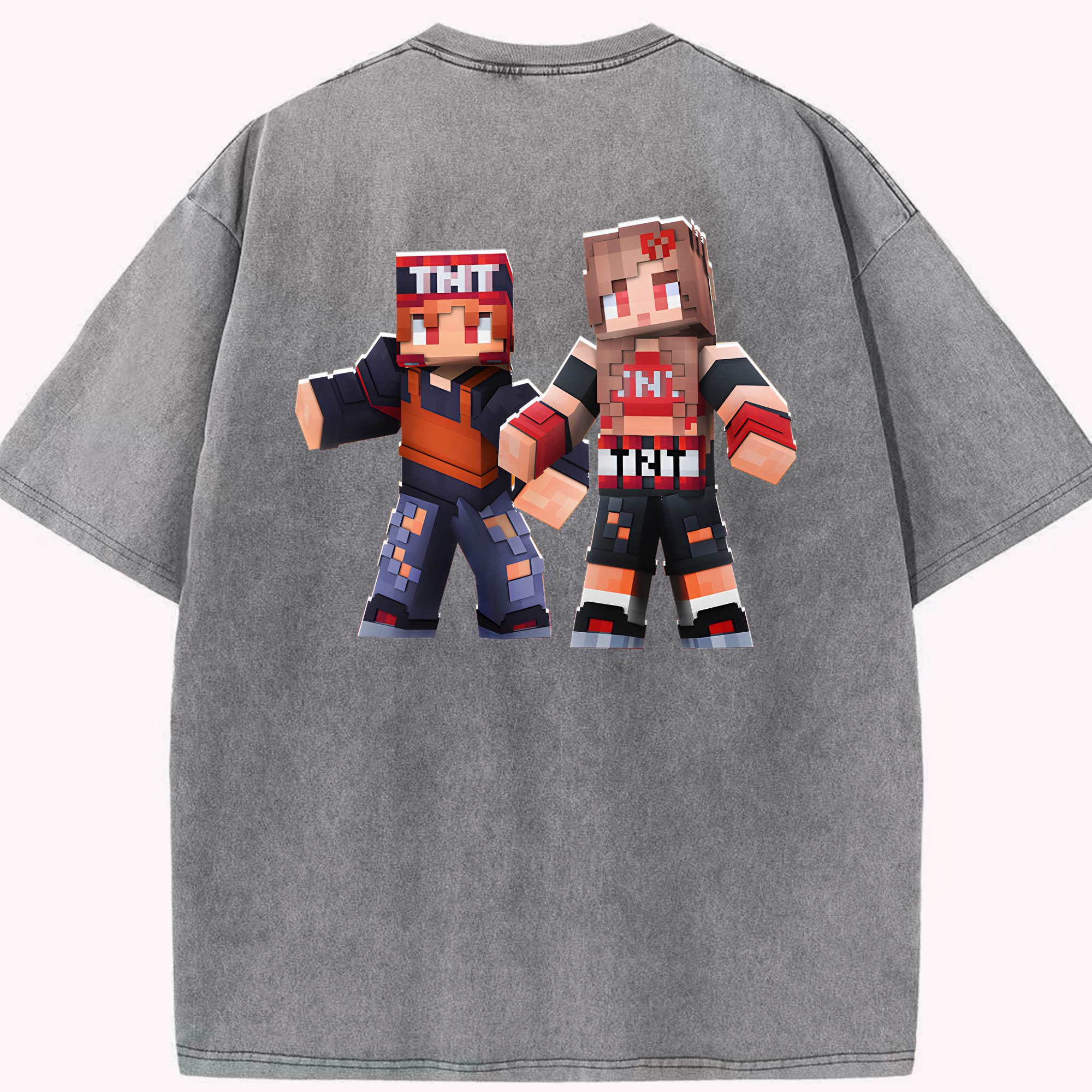 （画像用） マインクラフト ブロックの世界 Minecraft MC Block world 綿100% ヴィンテージ風 半袖Tシャツ（背面プリント）