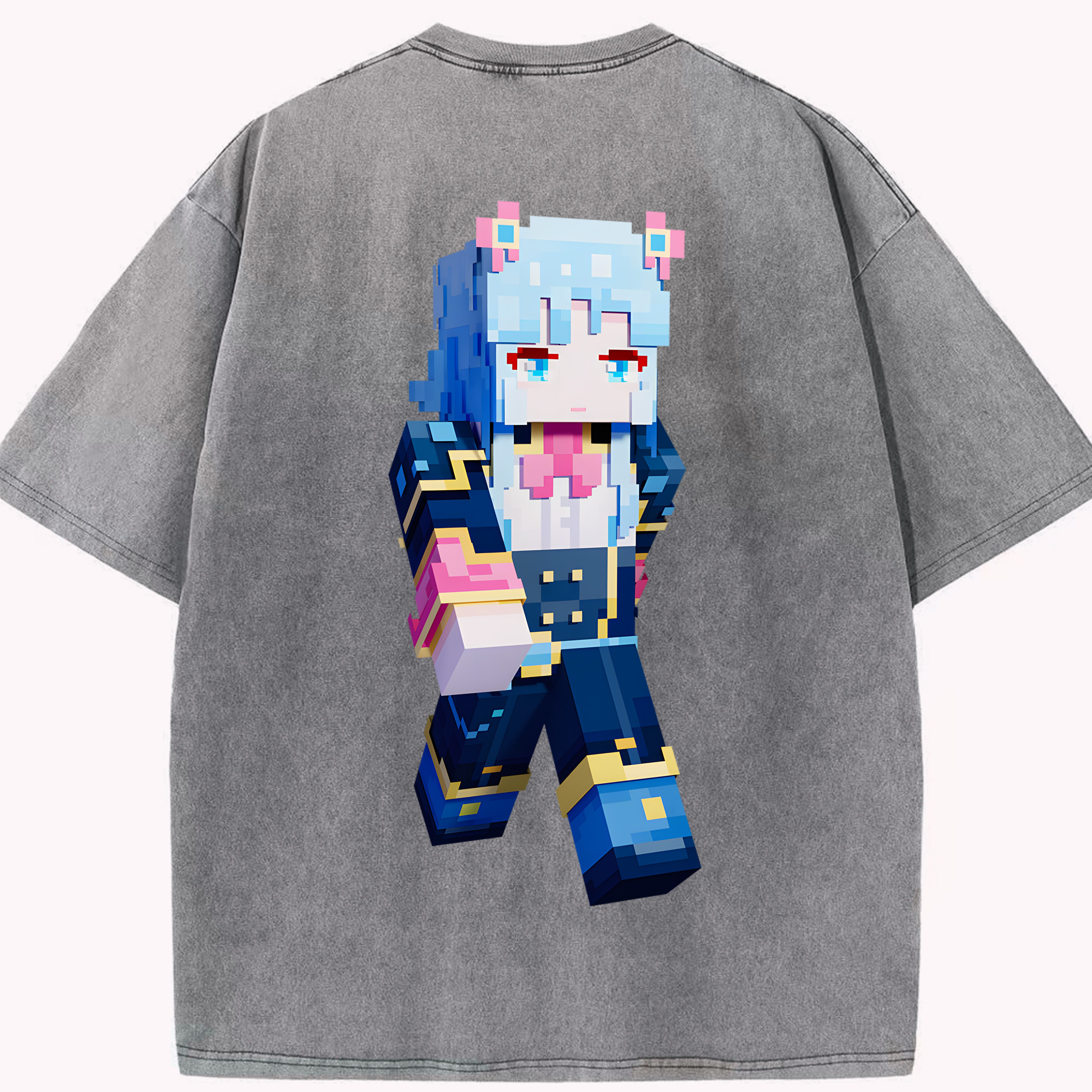 （画像用） マインクラフト ブロックの世界 Minecraft MC Block world 綿100% ヴィンテージ風 半袖Tシャツ（背面プリント）