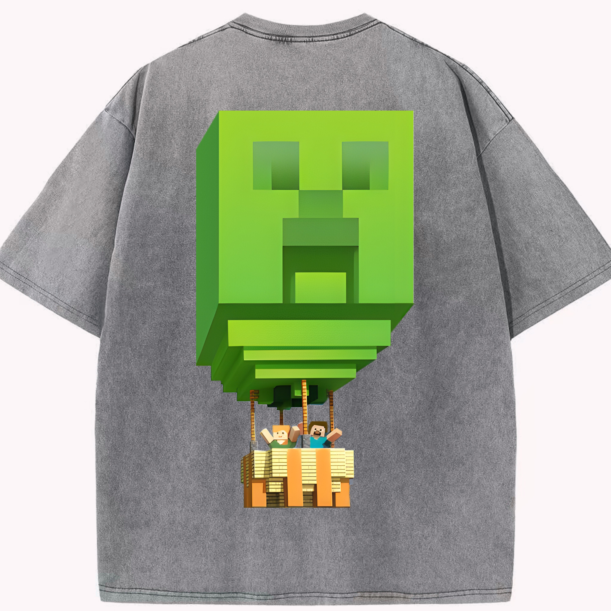 （画像用） マインクラフト ブロックの世界 Minecraft MC Block world 綿100% ヴィンテージ風 半袖Tシャツ（背面プリント）