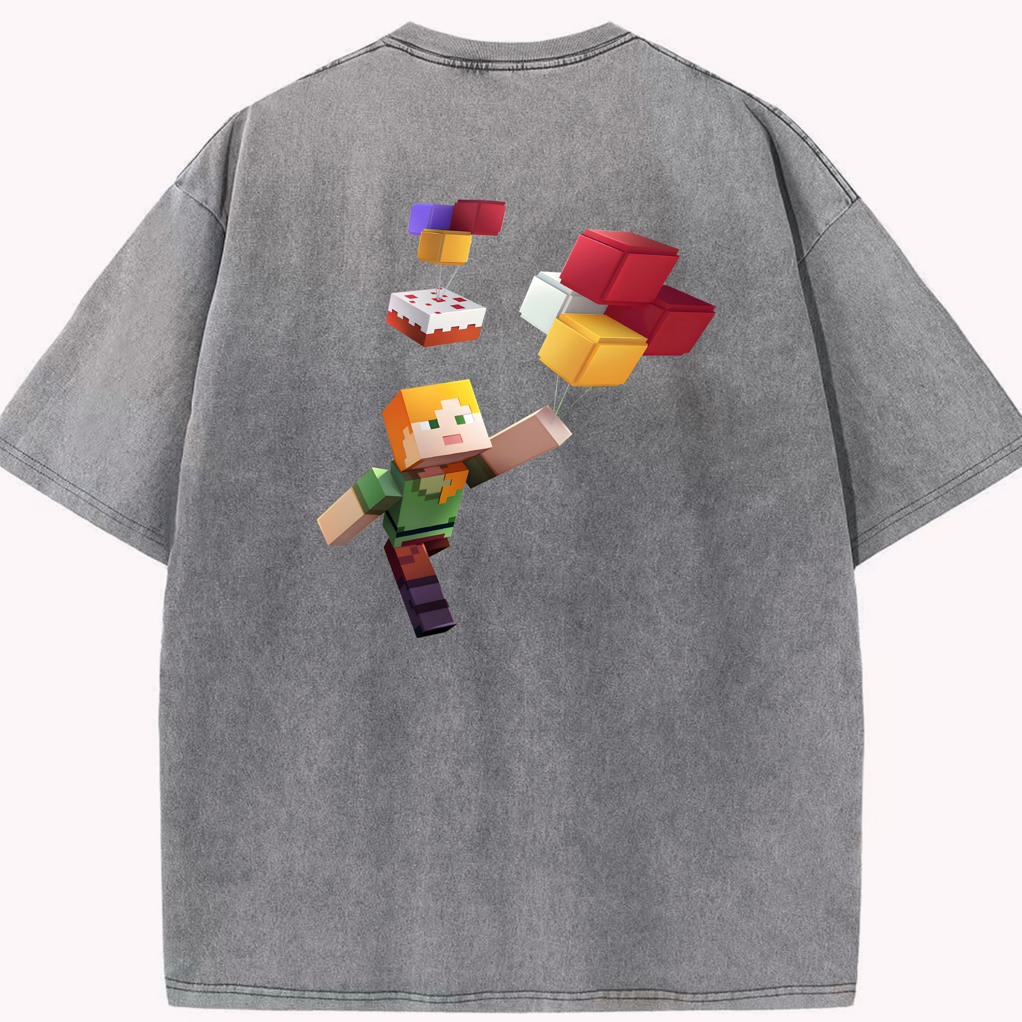 （画像用） マインクラフト ブロックの世界 Minecraft MC Block world 綿100% ヴィンテージ風 半袖Tシャツ（背面プリント）