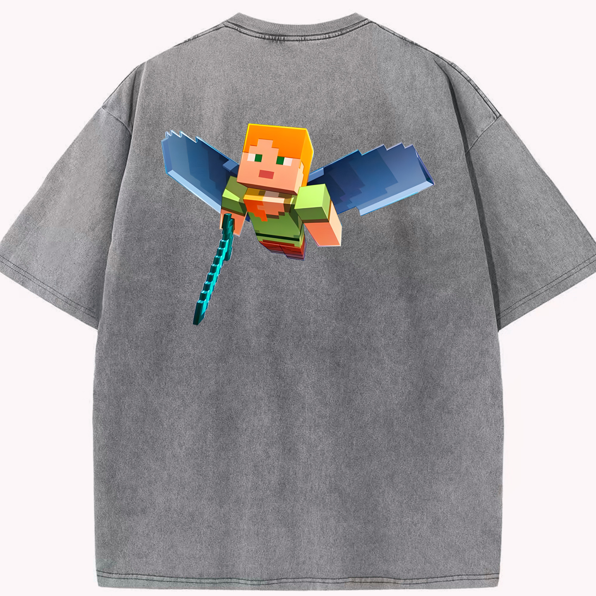 （画像用） マインクラフト ブロックの世界 Minecraft MC Block world 綿100% ヴィンテージ風 半袖Tシャツ（背面プリント）
