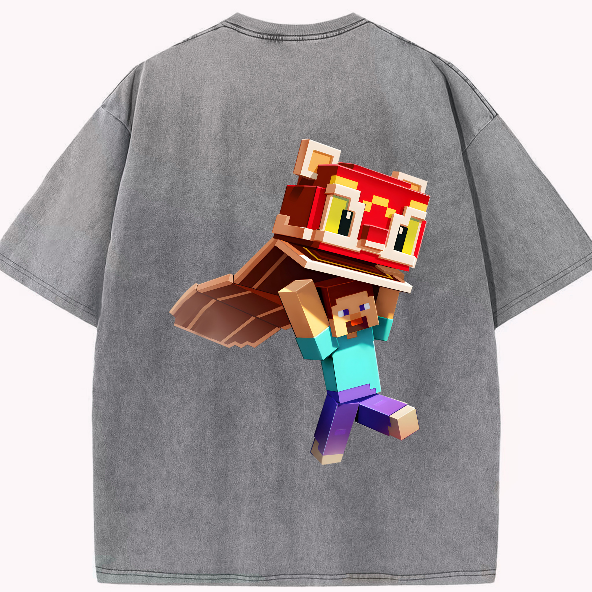 （画像用） マインクラフト ブロックの世界 Minecraft MC Block world 綿100% ヴィンテージ風 半袖Tシャツ（背面プリント）