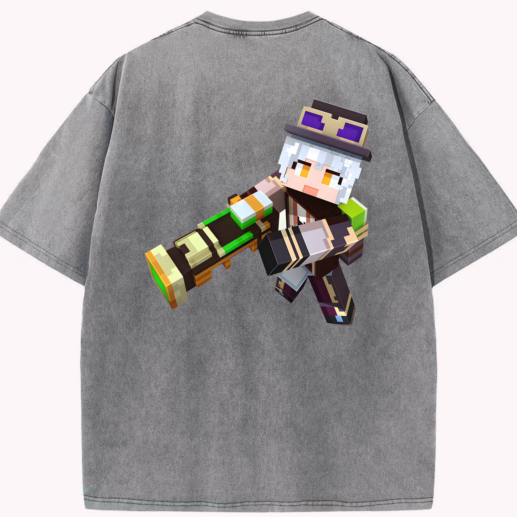 （画像用） マインクラフト ブロックの世界 Minecraft MC Block world 綿100% ヴィンテージ風 半袖Tシャツ（背面プリント）