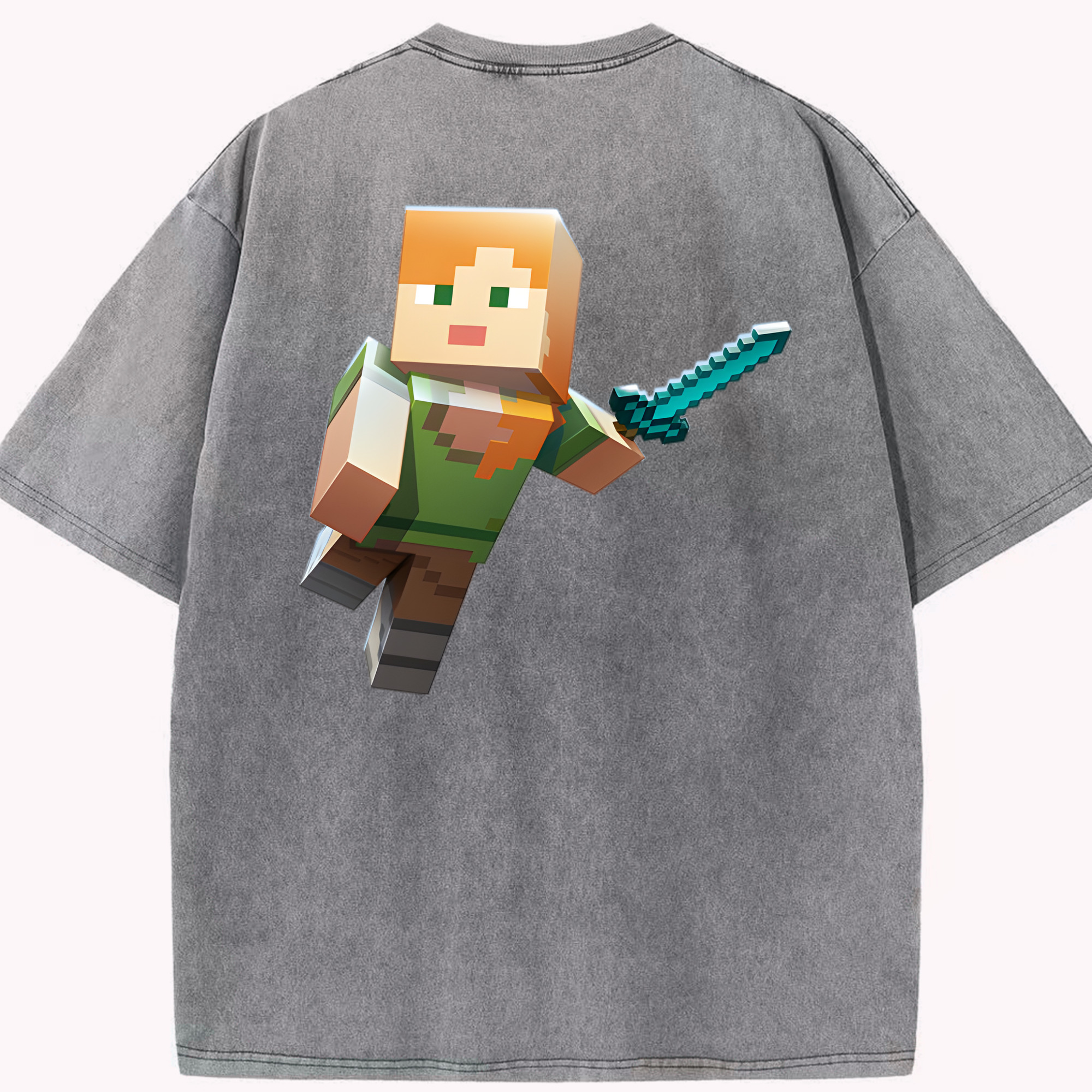 （画像用） マインクラフト ブロックの世界 Minecraft MC Block world 綿100% ヴィンテージ風 半袖Tシャツ（背面プリント）