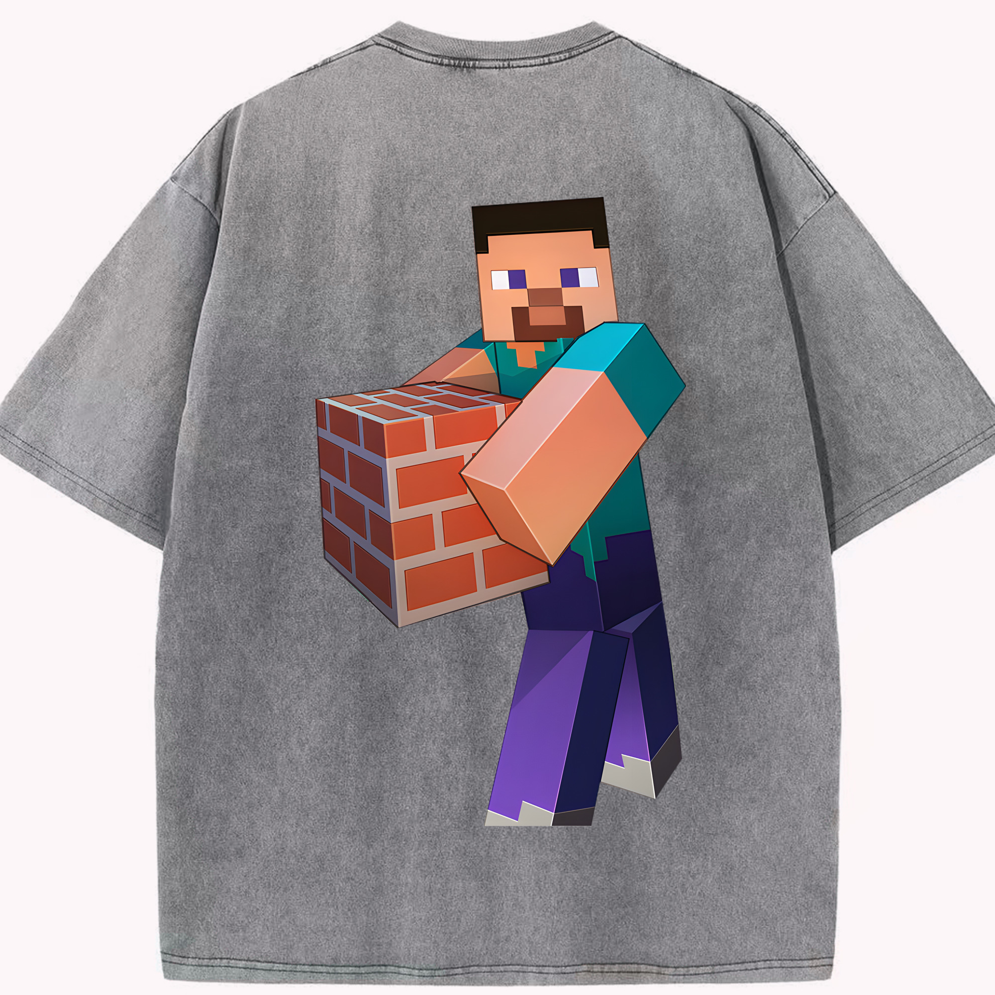 （画像用） マインクラフト ブロックの世界 Minecraft MC Block world 綿100% ヴィンテージ風 半袖Tシャツ（背面プリント）