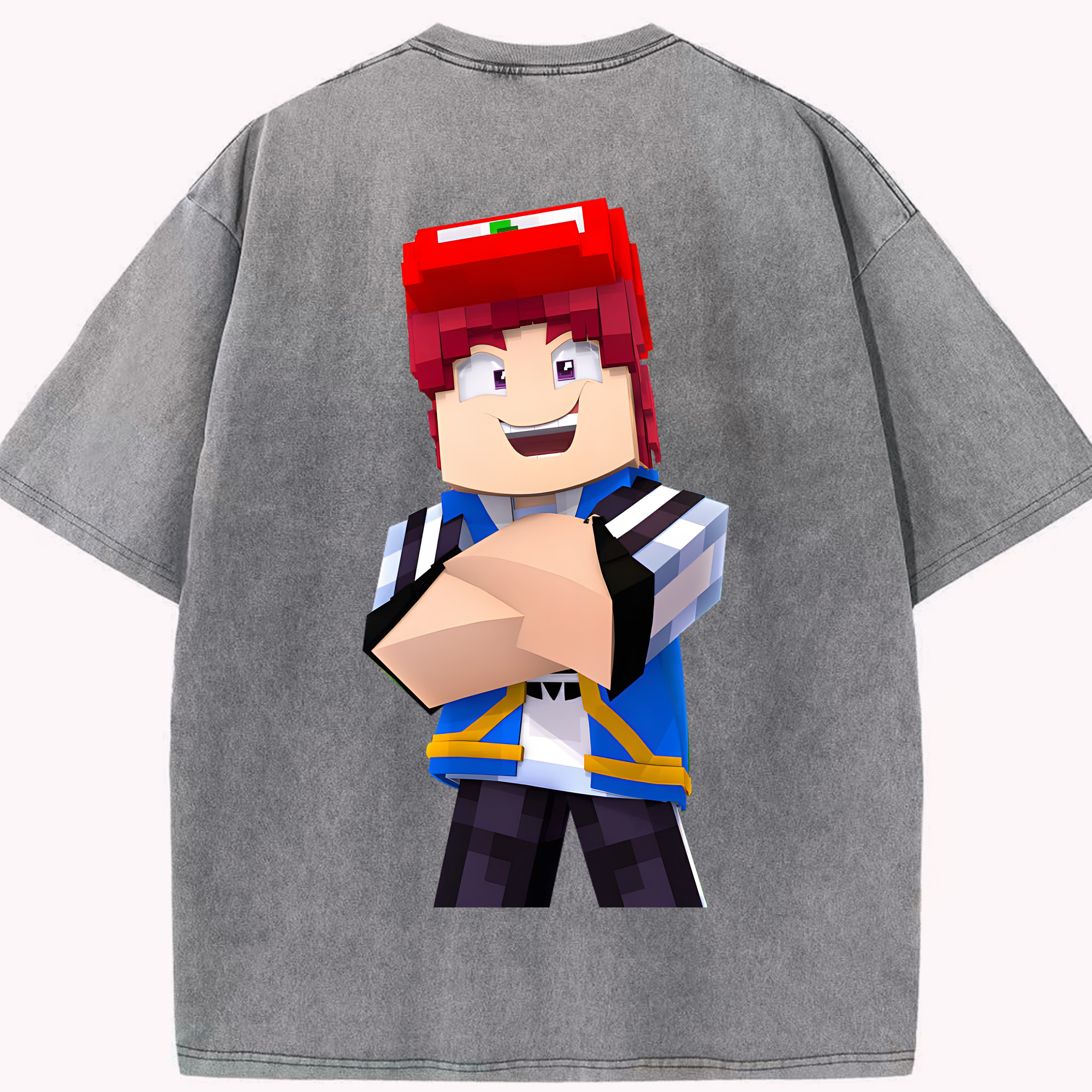 （画像用） マインクラフト ブロックの世界 Minecraft MC Block world 綿100% ヴィンテージ風 半袖Tシャツ（背面プリント）