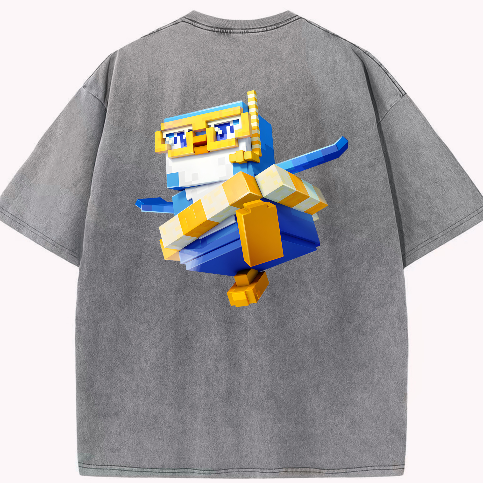 （画像用） マインクラフト ブロックの世界 Minecraft MC Block world 綿100% ヴィンテージ風 半袖Tシャツ（背面プリント）