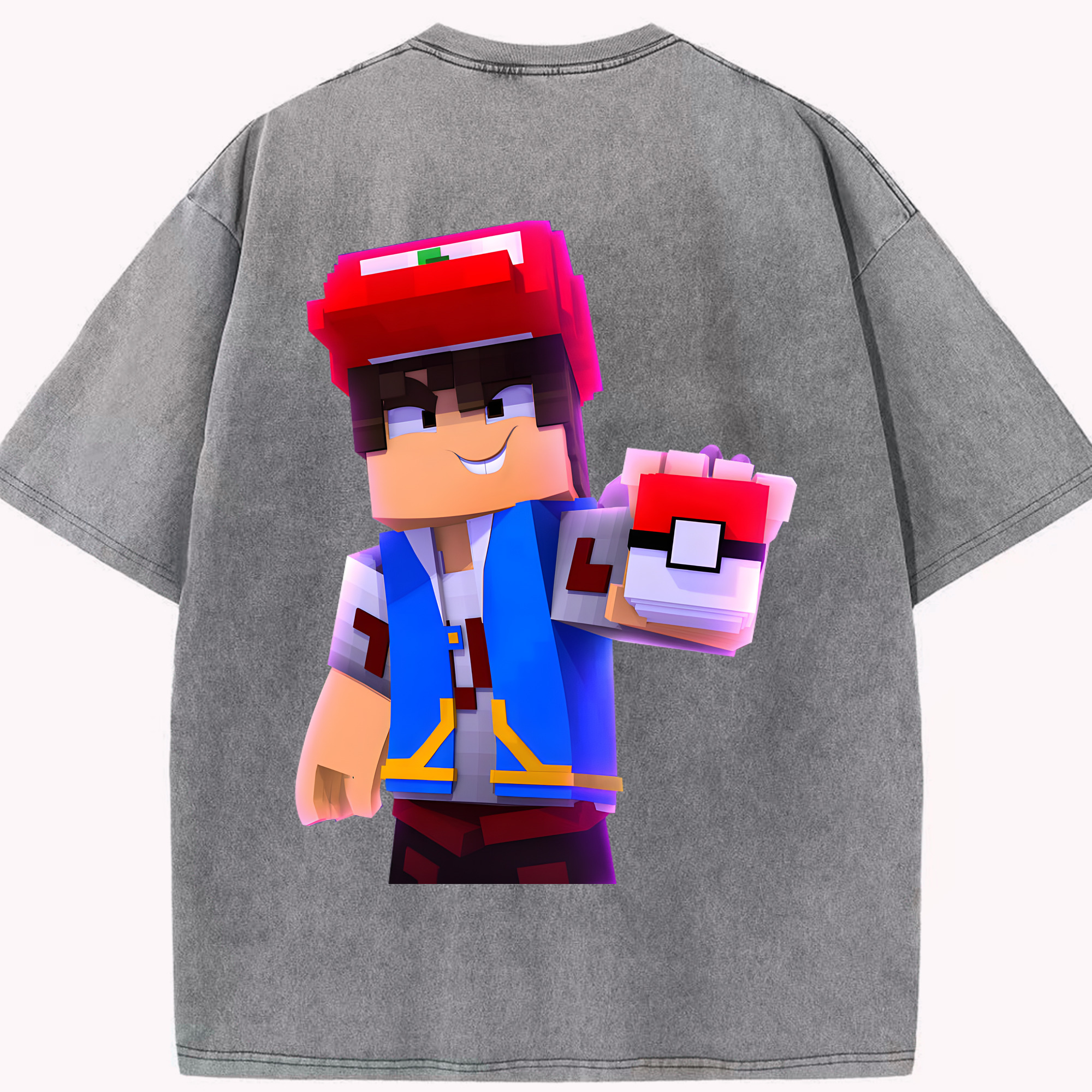 （画像用） マインクラフト ブロックの世界 Minecraft MC Block world 綿100% ヴィンテージ風 半袖Tシャツ（背面プリント）