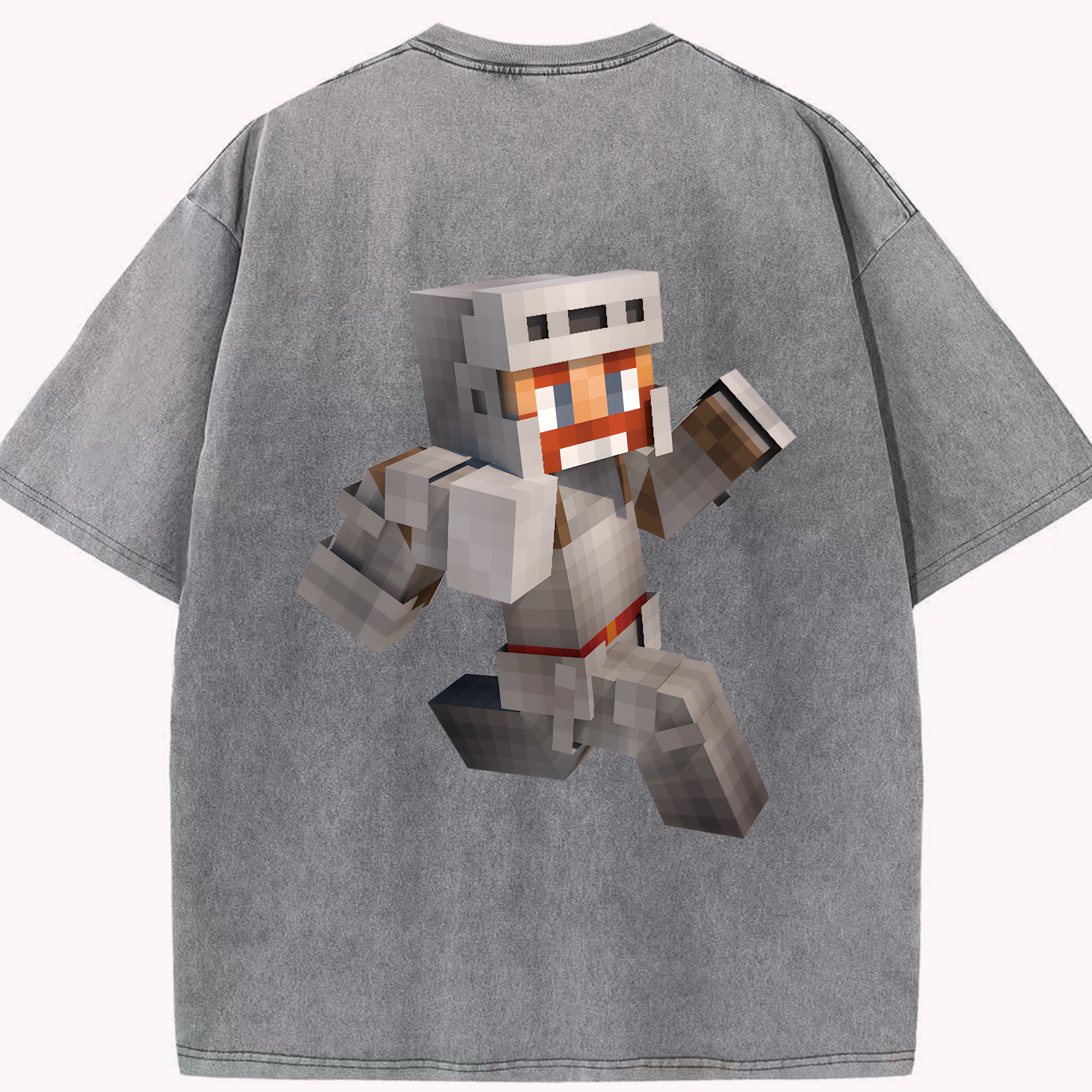 （画像用） マインクラフト ブロックの世界 Minecraft MC Block world 綿100% ヴィンテージ風 半袖Tシャツ（背面プリント）