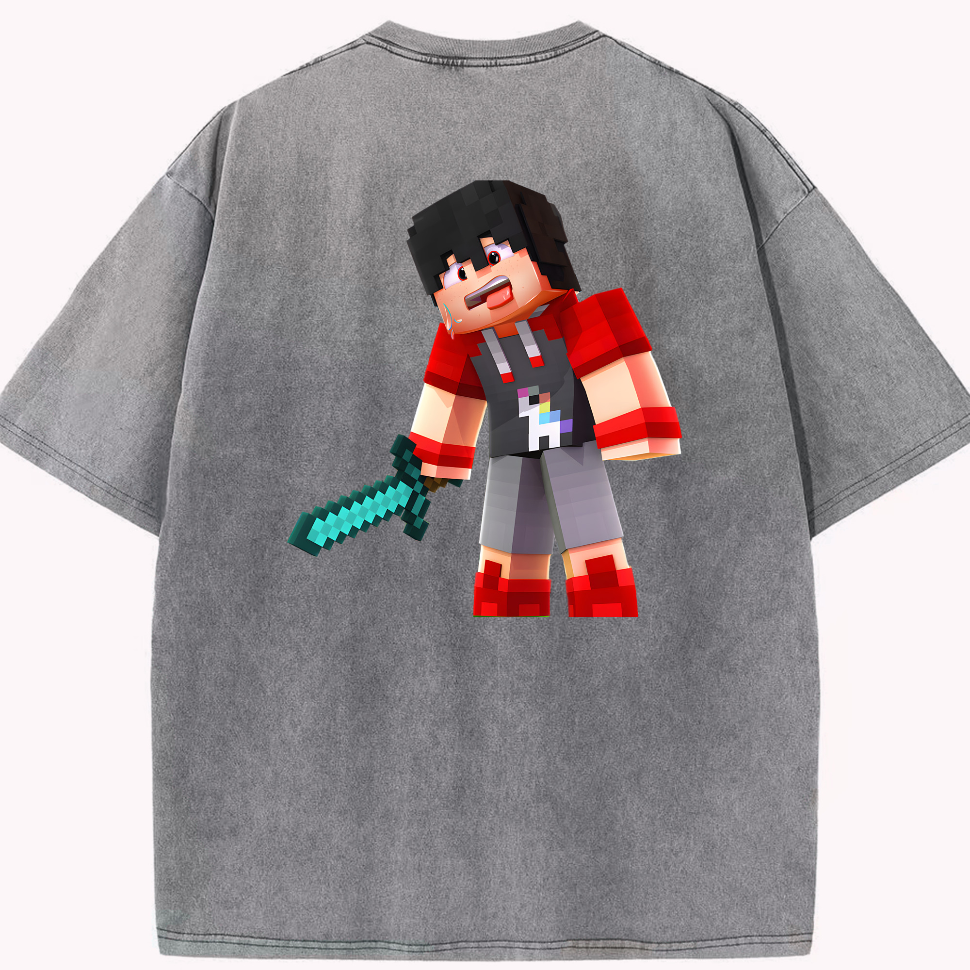 （画像用） マインクラフト ブロックの世界 Minecraft MC Block world 綿100% ヴィンテージ風 半袖Tシャツ（背面プリント）