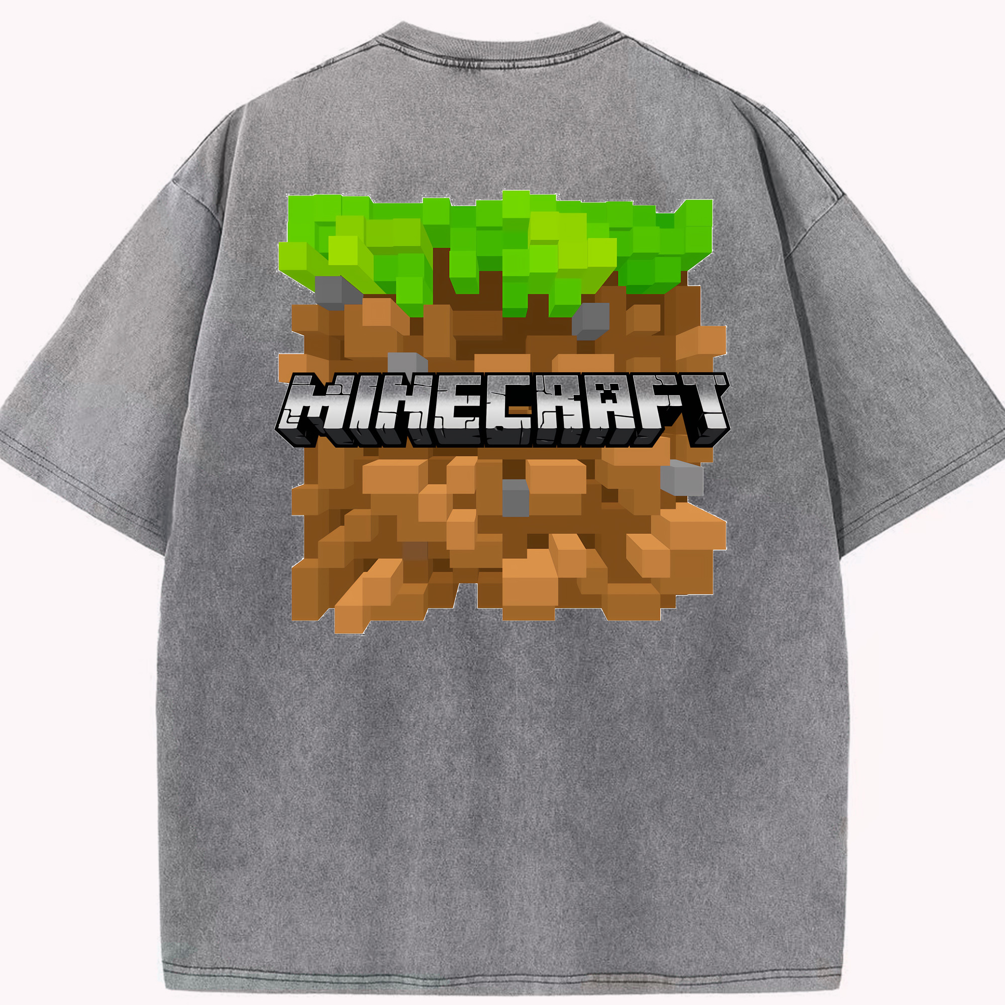 （画像用） マインクラフト ブロックの世界 Minecraft MC Block world 綿100% ヴィンテージ風 半袖Tシャツ（背面プリント）
