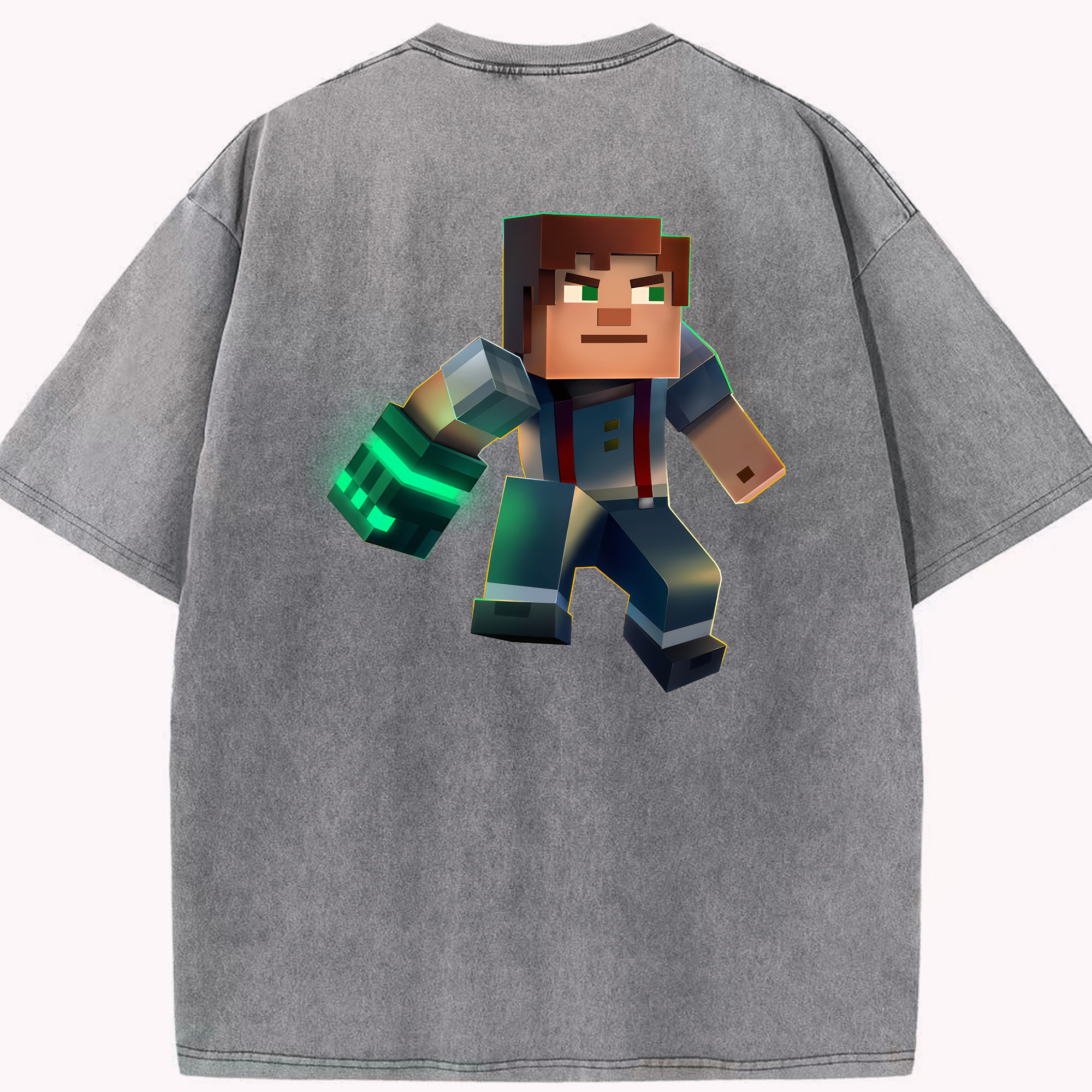 （画像用） マインクラフト ブロックの世界 Minecraft MC Block world 綿100% ヴィンテージ風 半袖Tシャツ（背面プリント）
