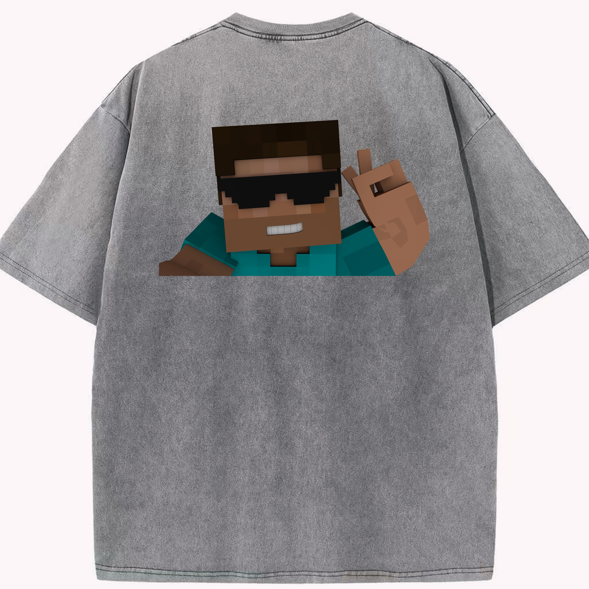 （画像用） マインクラフト ブロックの世界 Minecraft MC Block world 綿100% ヴィンテージ風 半袖Tシャツ（背面プリント）