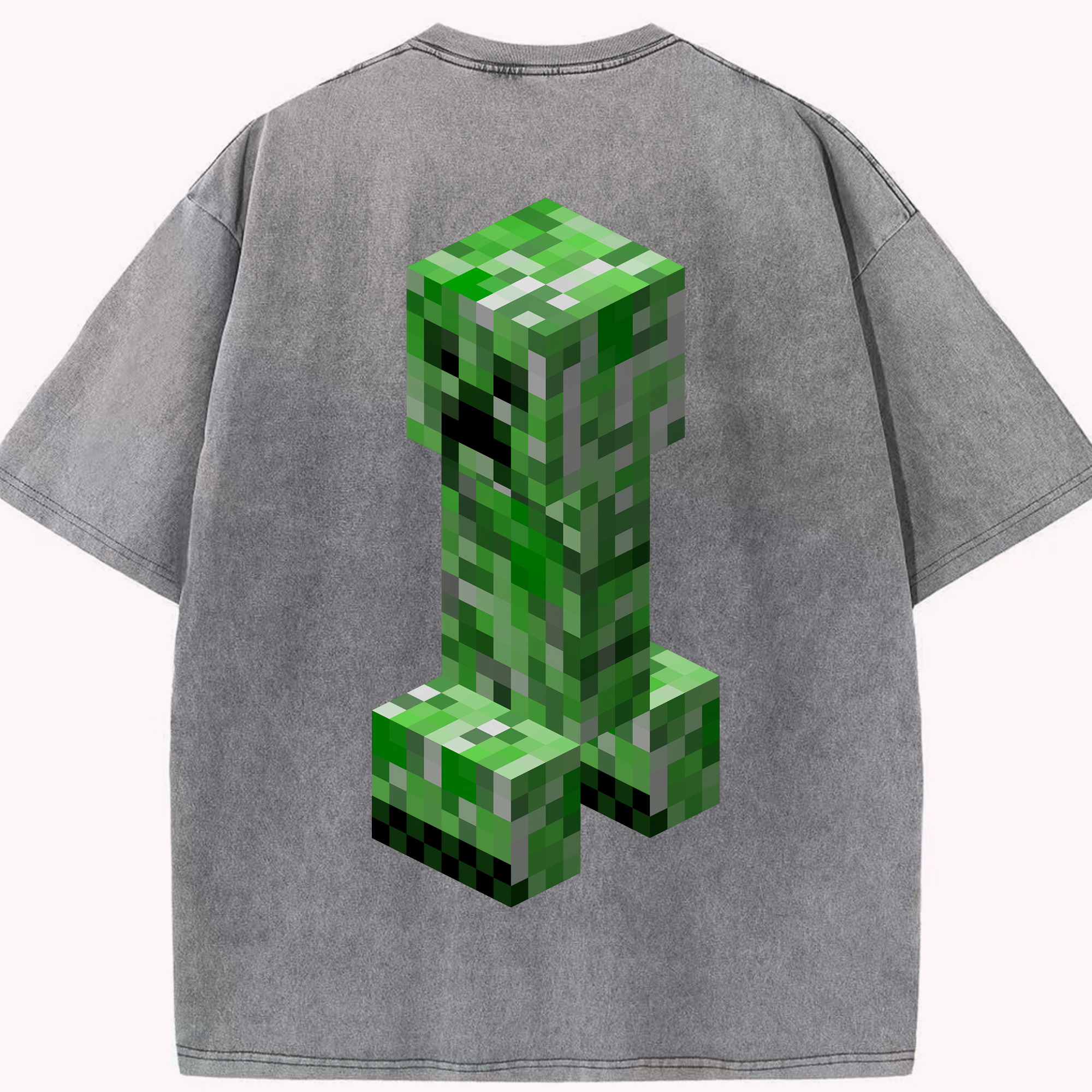 （画像用） マインクラフト ブロックの世界 Minecraft MC Block world 綿100% ヴィンテージ風 半袖Tシャツ（背面プリント）