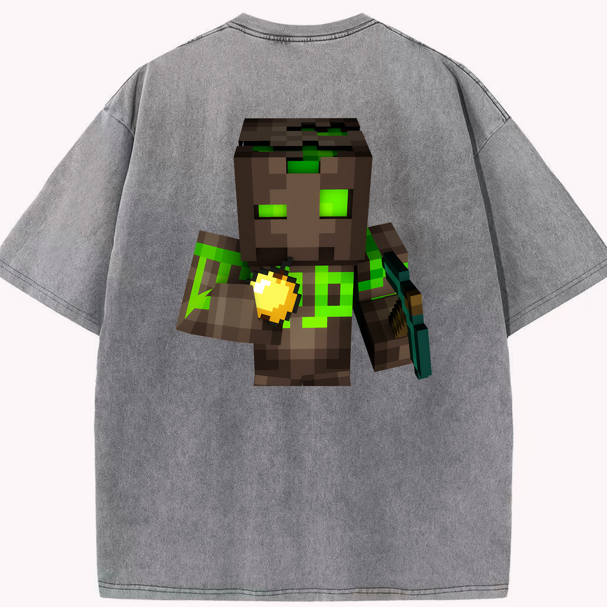 （画像用） マインクラフト ブロックの世界 Minecraft MC Block world 綿100% ヴィンテージ風 半袖Tシャツ（背面プリント）
