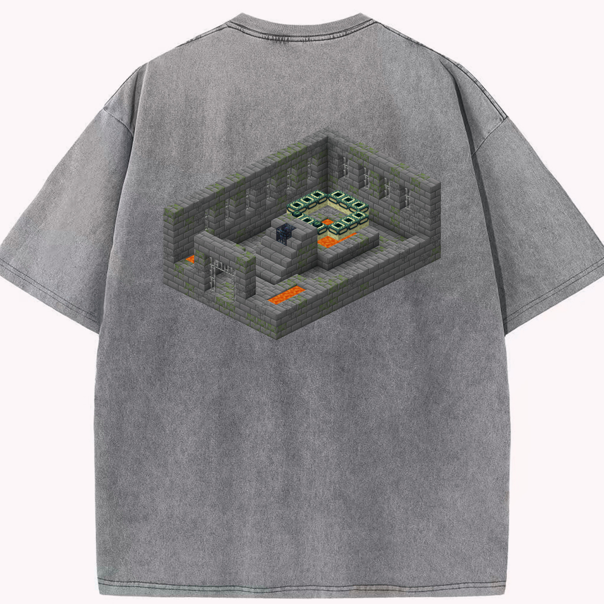 （画像用） マインクラフト ブロックの世界 Minecraft MC Block world 綿100% ヴィンテージ風 半袖Tシャツ（背面プリント）