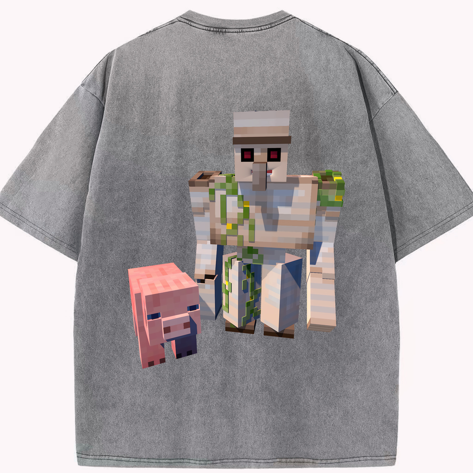 （画像用） マインクラフト ブロックの世界 Minecraft MC Block world 綿100% ヴィンテージ風 半袖Tシャツ（背面プリント）