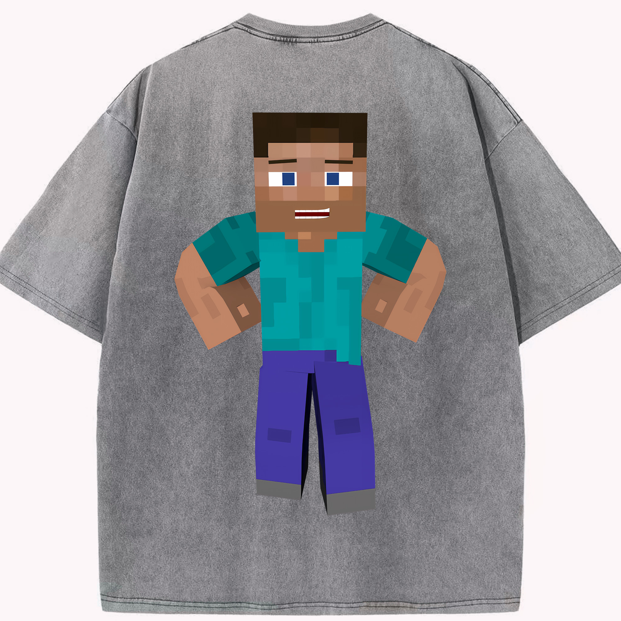 （画像用） マインクラフト ブロックの世界 Minecraft MC Block world 綿100% ヴィンテージ風 半袖Tシャツ（背面プリント）
